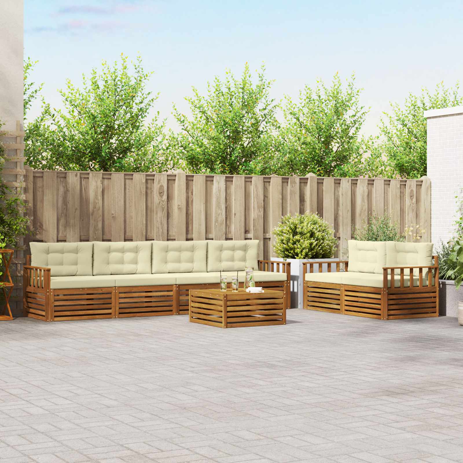 Outdoor-Sofagarnitur 7 stk. Natur und Creme