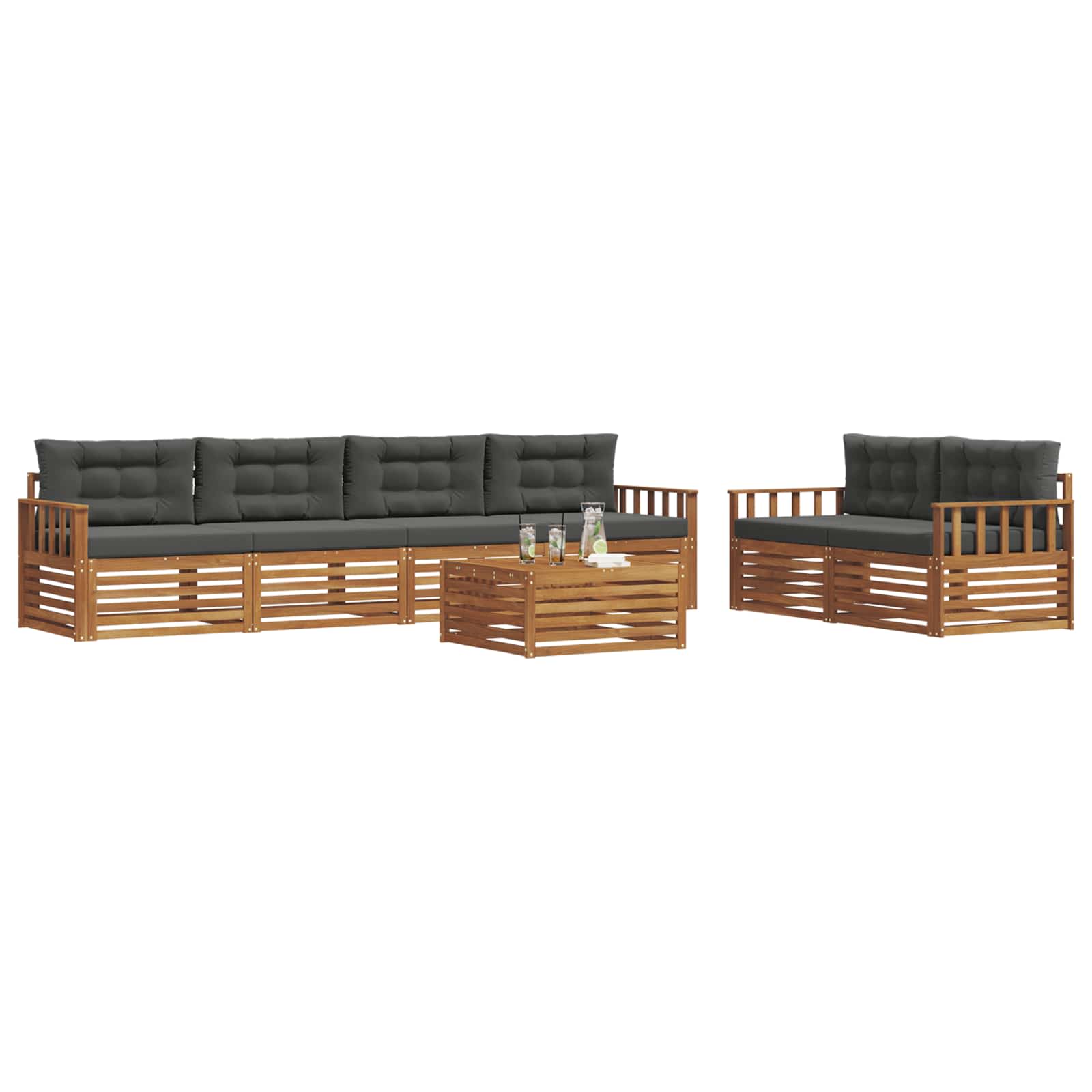 Outdoor-Sofagarnitur mit Kissen 7 pcs Natur und Anthrazit