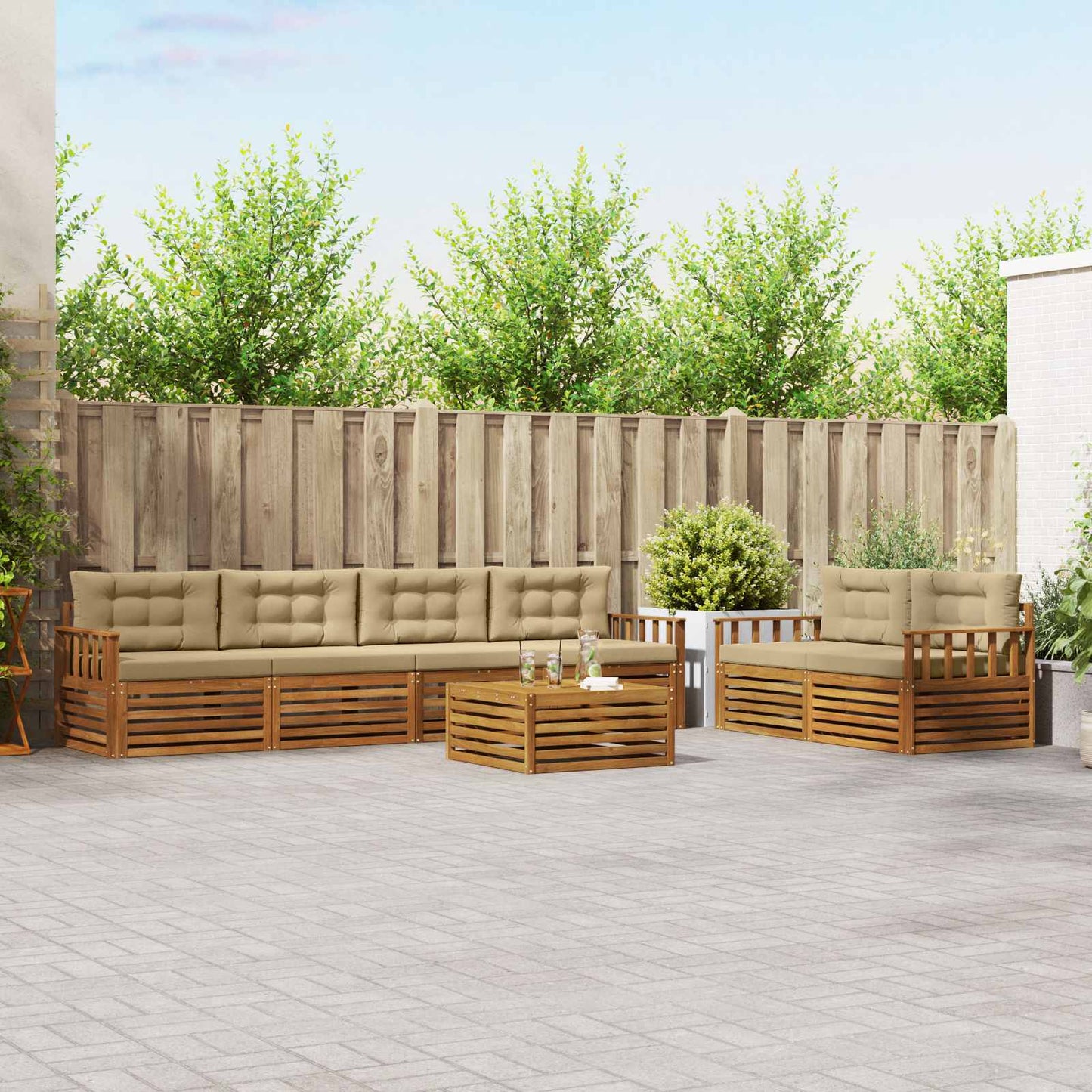 Outdoor-Sofagarnitur mit Kissen 7 pcs Natur und Beige