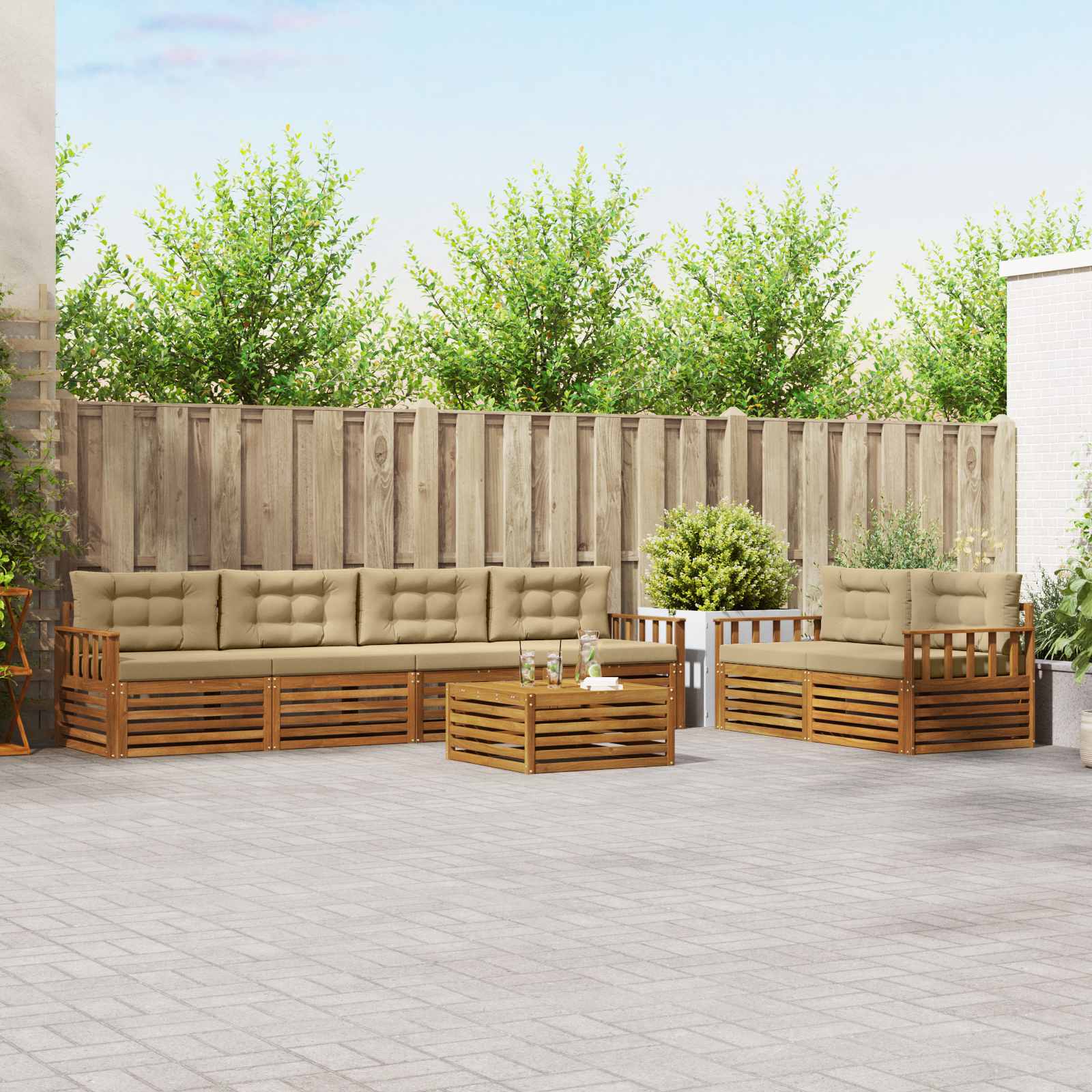 Outdoor-Sofagarnitur mit Kissen 7 pcs Natur und Beige