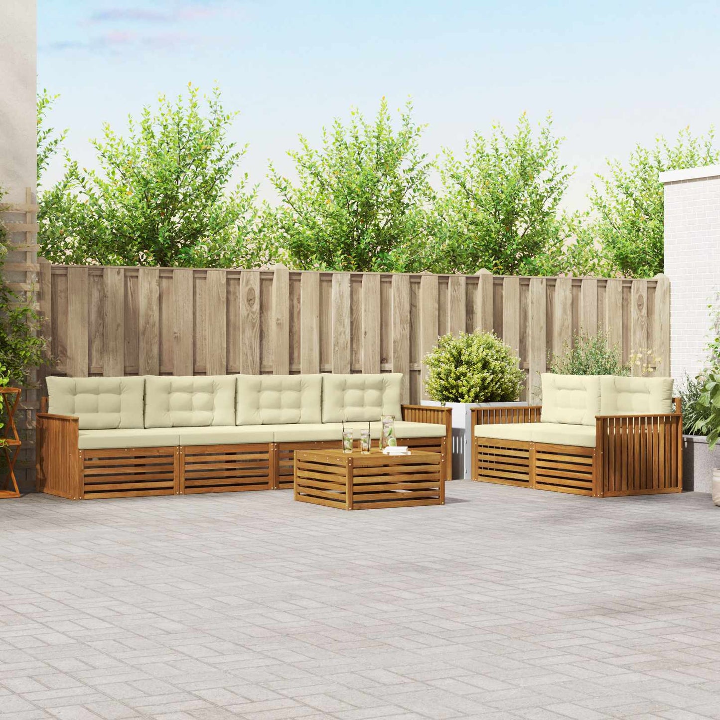 Outdoor-Sofagarnitur 7 stk. Natur und Creme