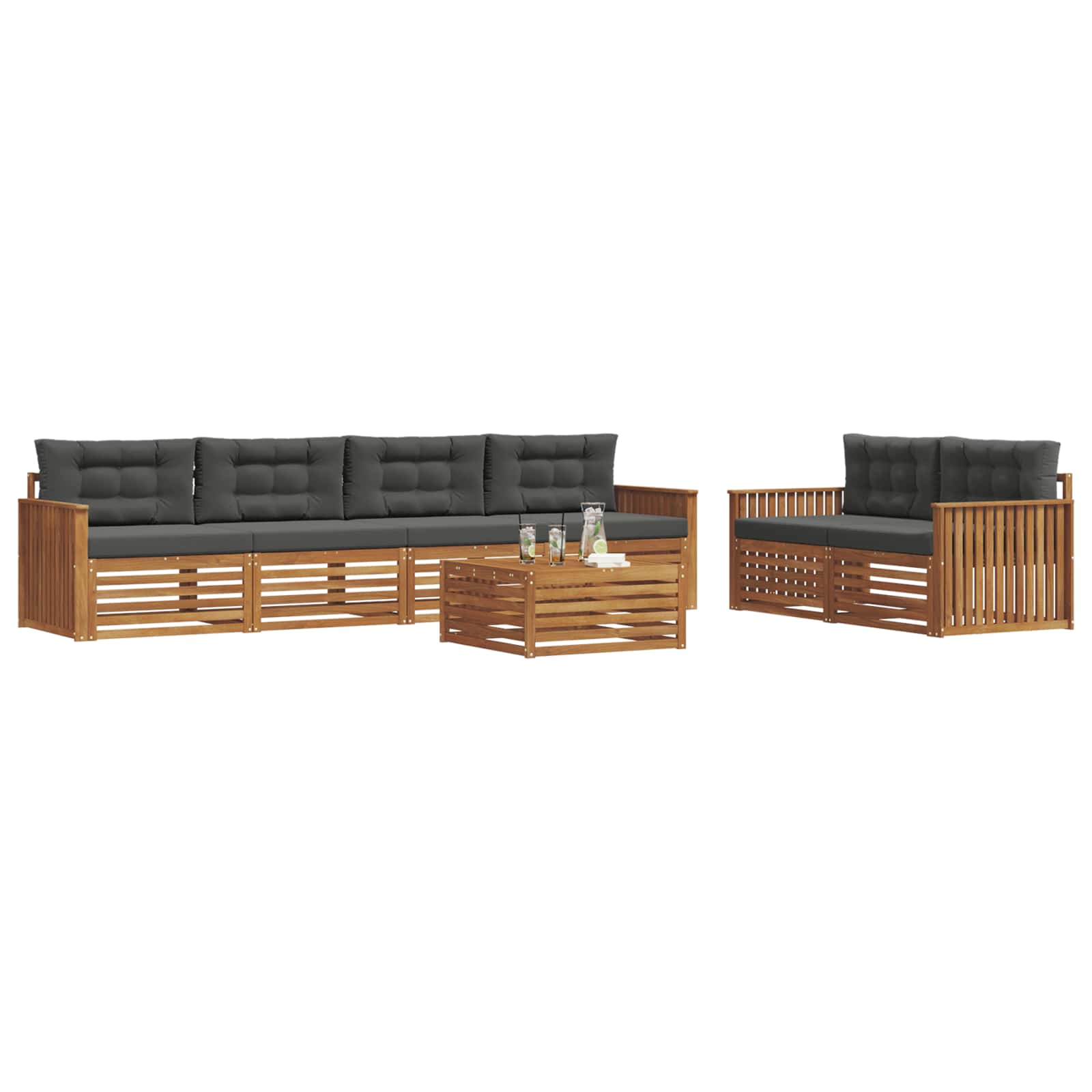 Outdoor-Sofagarnitur mit Kissen 7 pcs Natur und Anthrazit