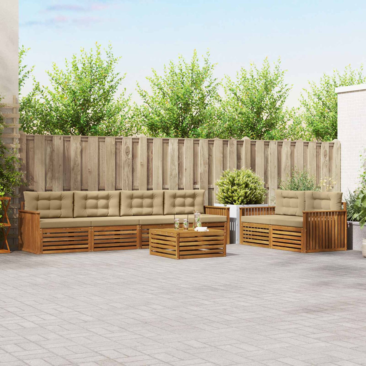 Outdoor-Sofagarnitur mit Kissen 7 pcs Natur und Beige