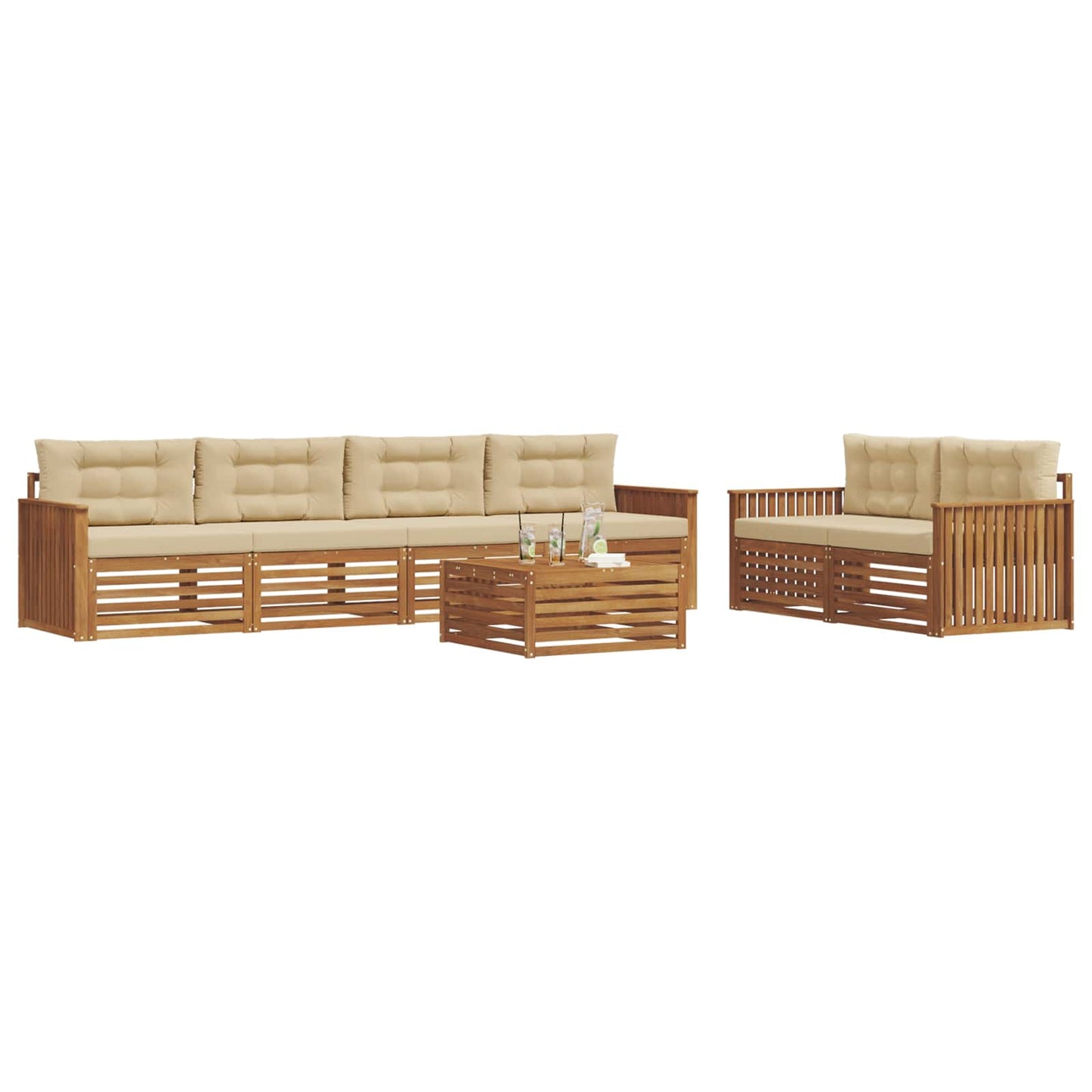 Outdoor-Sofagarnitur mit Kissen 7 pcs Natur und Beige