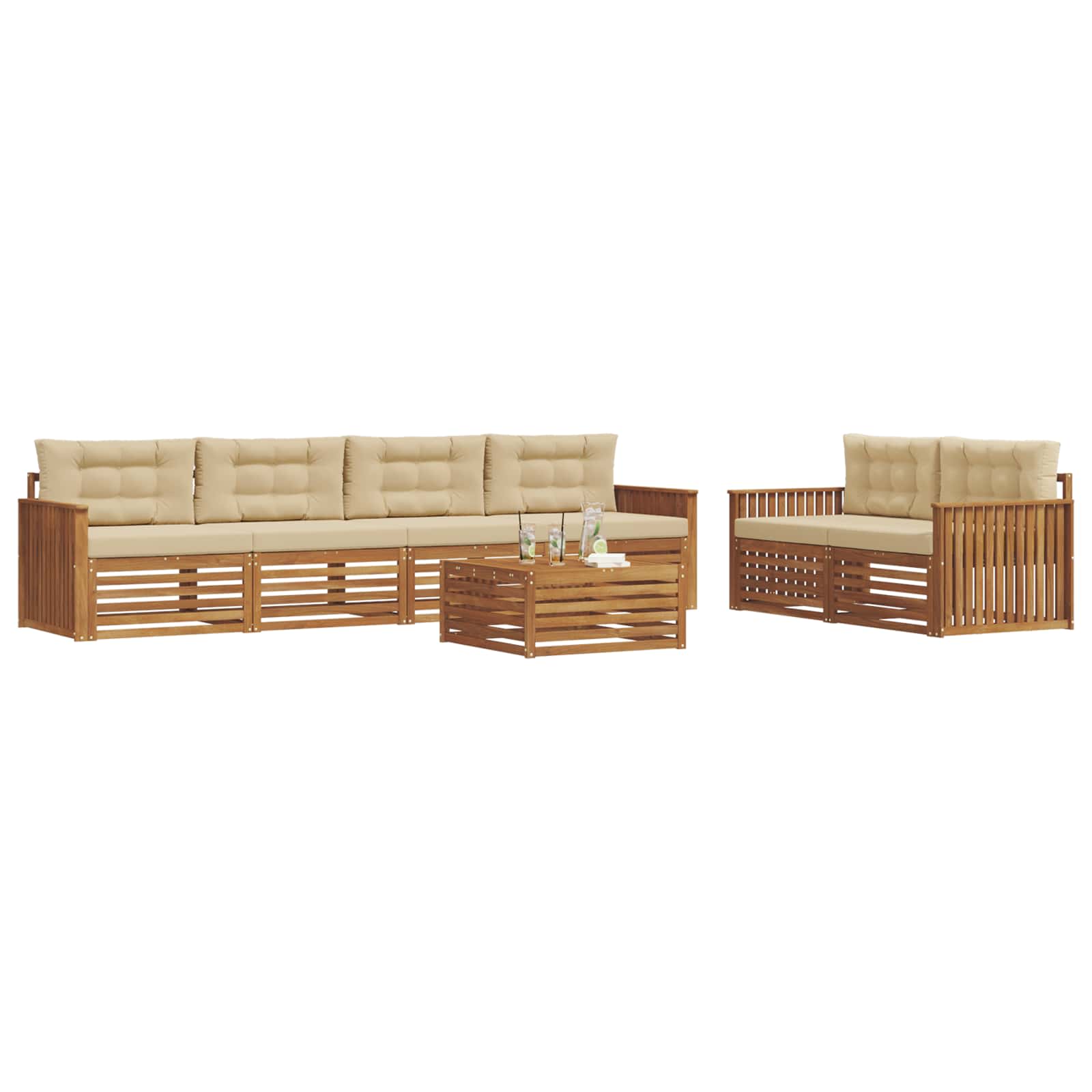 Outdoor-Sofagarnitur mit Kissen 7 pcs Natur und Beige