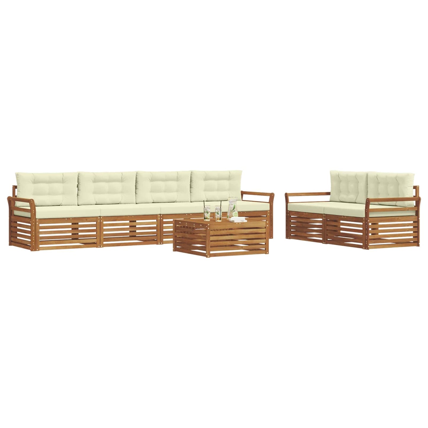Outdoor-Sofagarnitur mit Kissen 7 pcs Natur und Creme