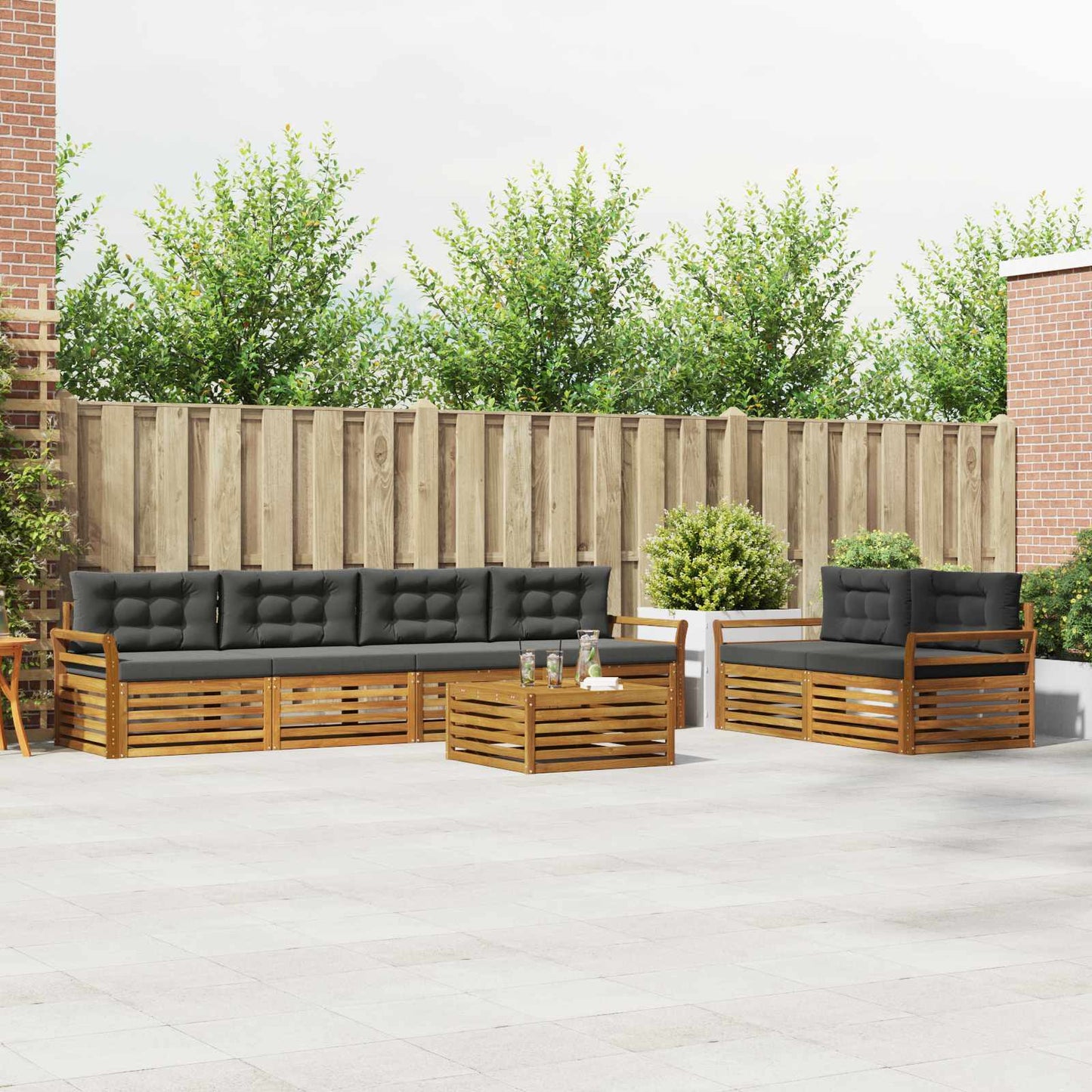 Outdoor-Sofagarnitur 7 stk. Natur und Anthrazit