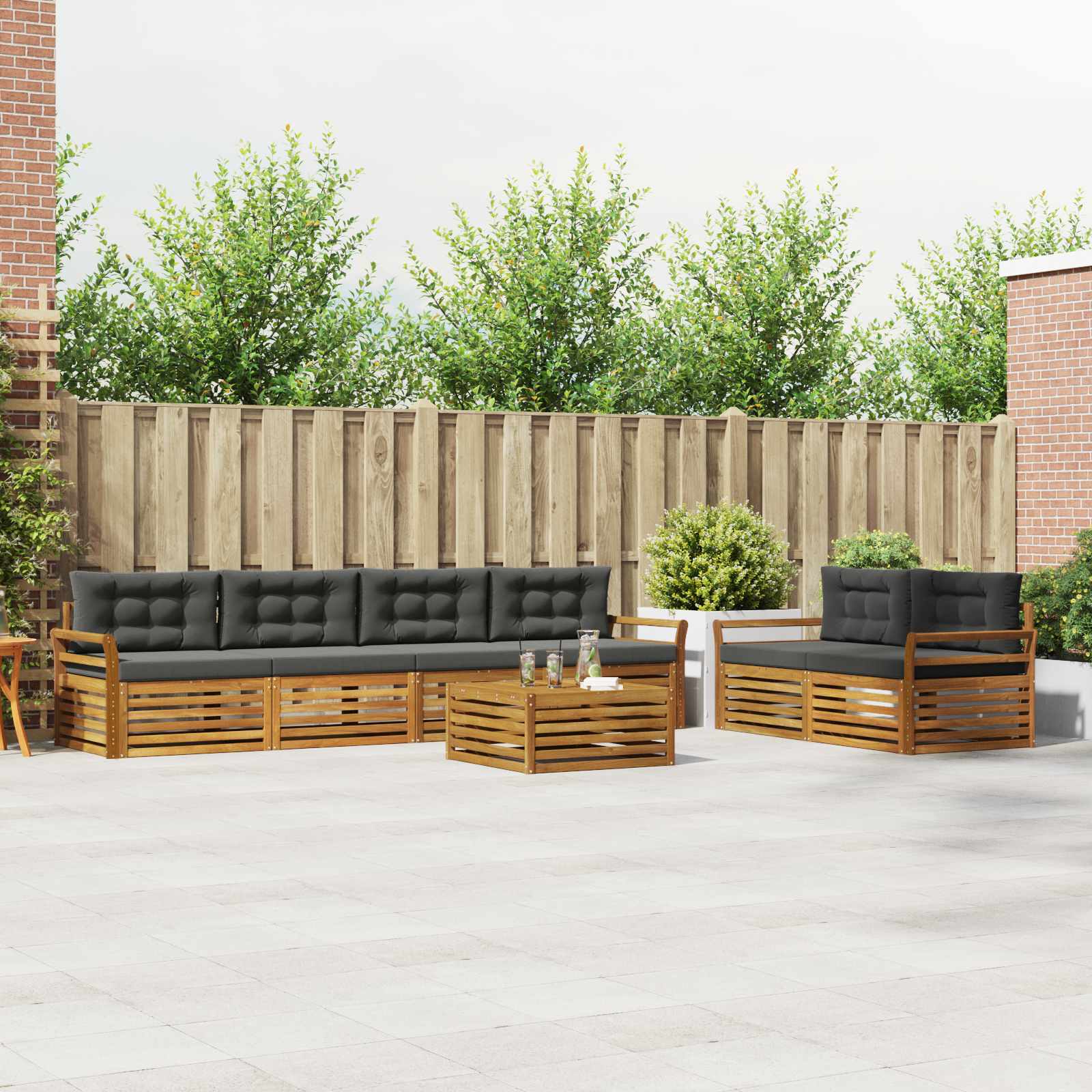 Outdoor-Sofagarnitur 7 stk. Natur und Anthrazit