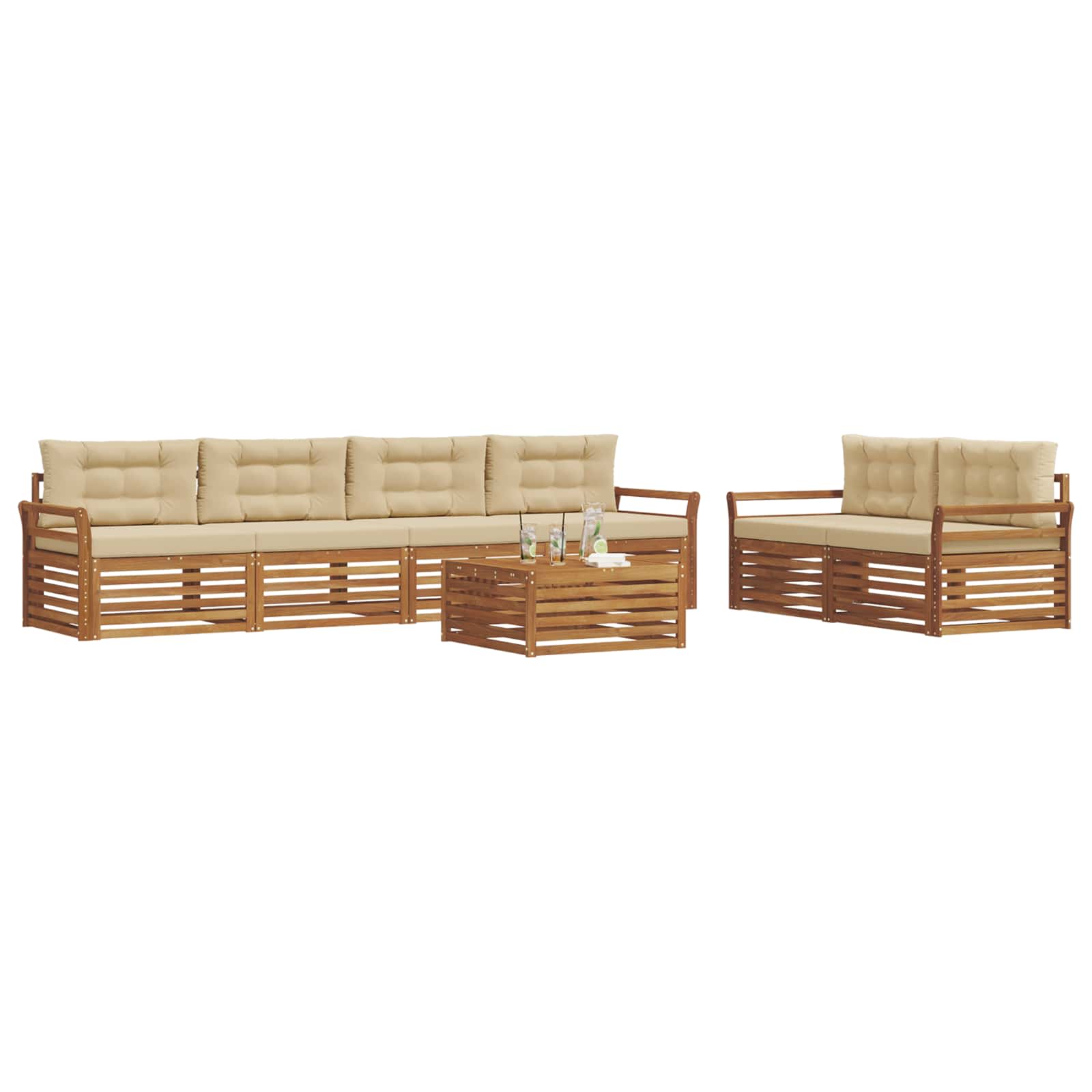 Outdoor-Sofagarnitur mit Kissen 7 pcs Natur und Beige