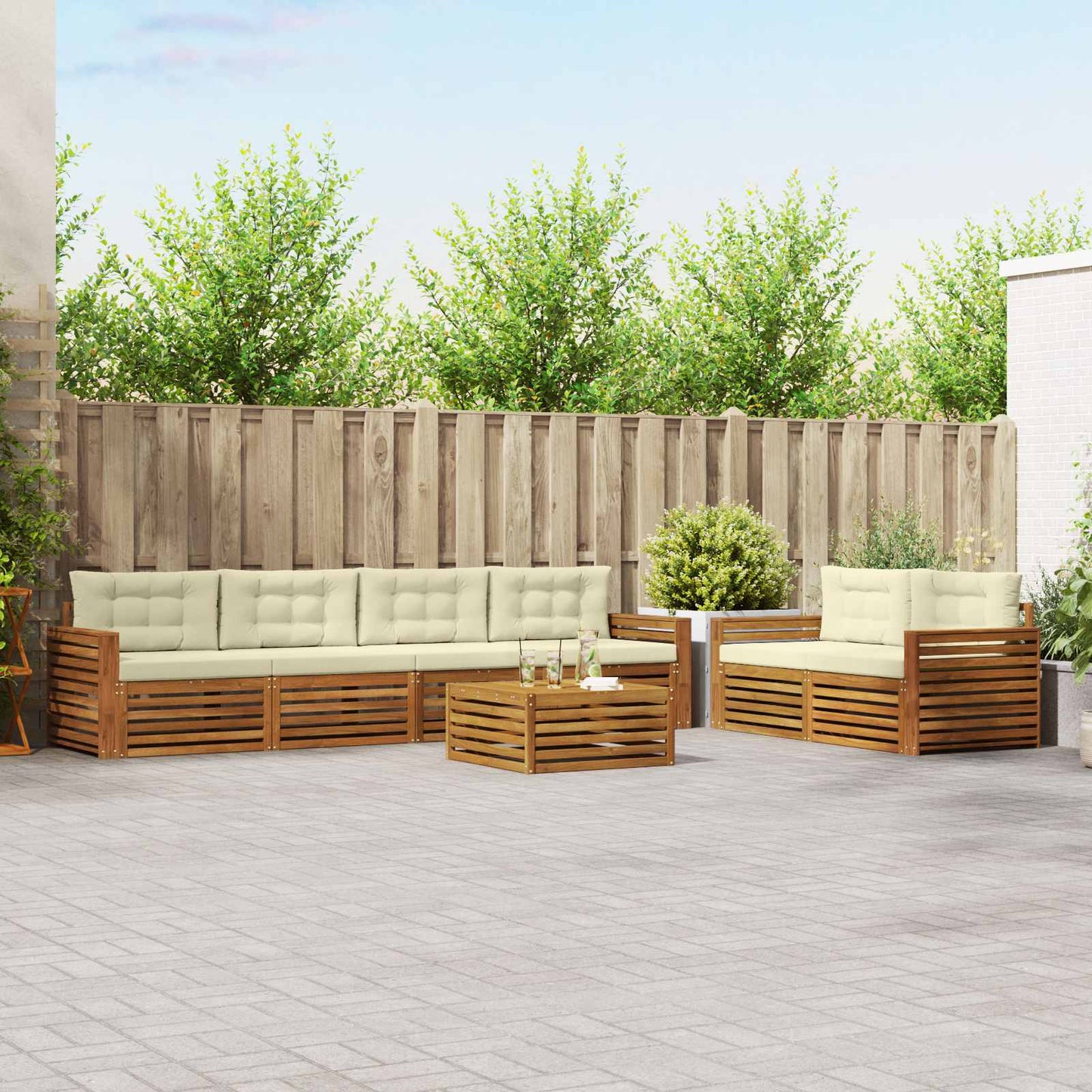 Outdoor-Sofagarnitur 7 stk. Natur und Creme