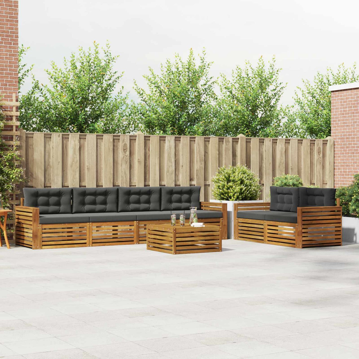 Outdoor-Sofagarnitur 7 stk. Natur und Anthrazit