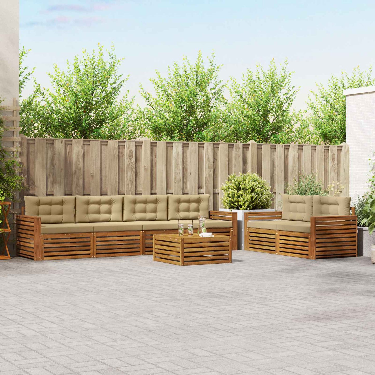Outdoor-Sofagarnitur 7 stk. Natur und Beige