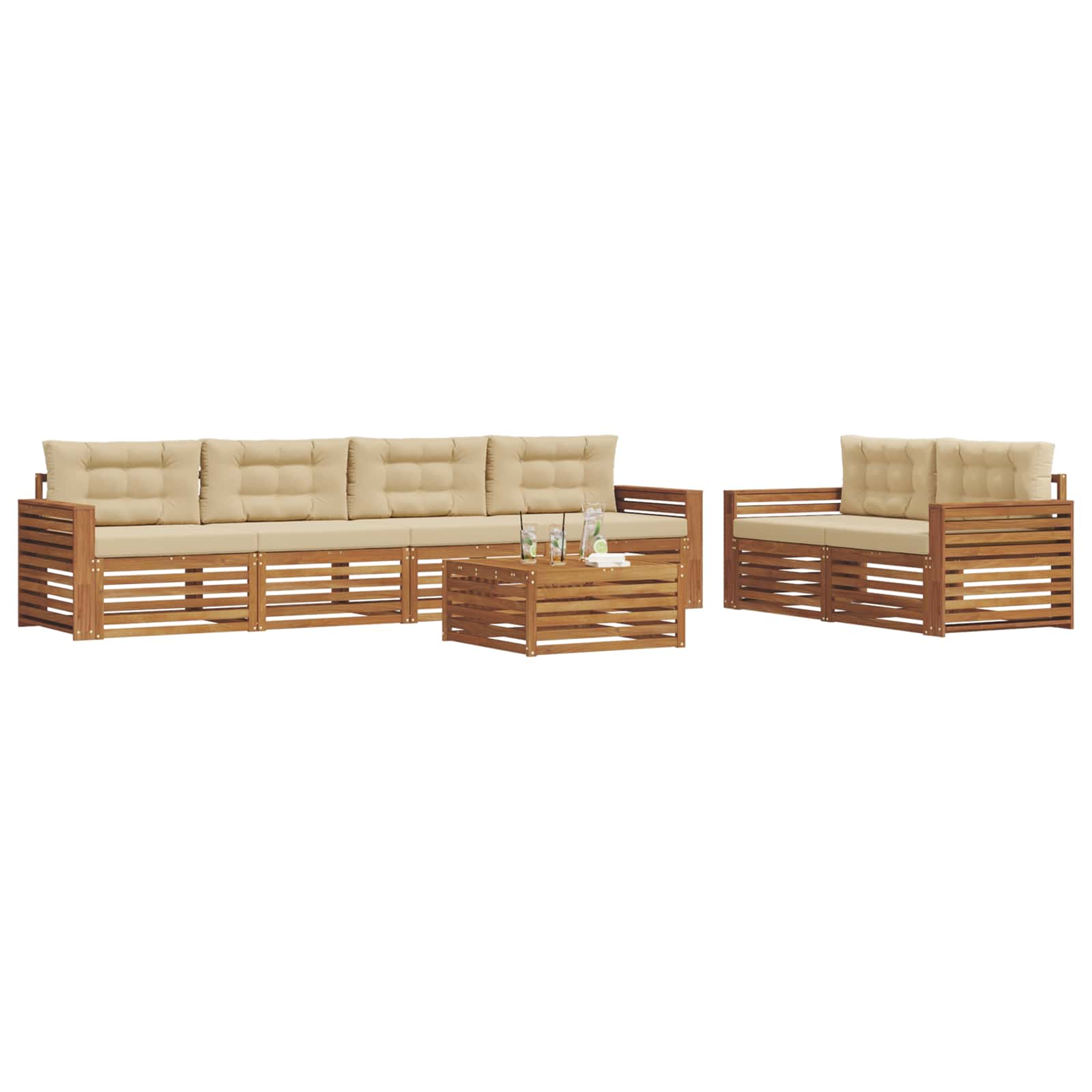 Outdoor-Sofagarnitur 7 stk. Natur und Beige