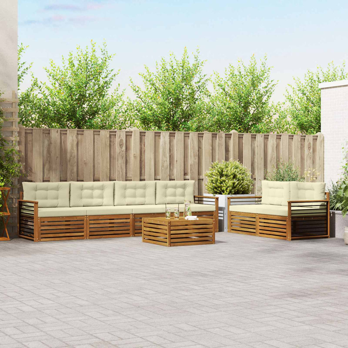 Outdoor-Sofagarnitur 7 stk. Natur und Creme