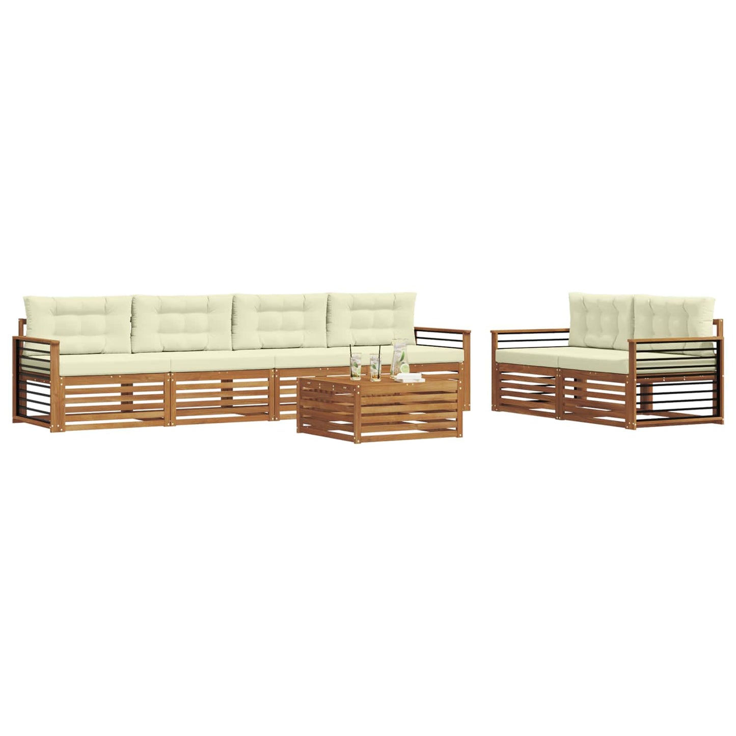 Outdoor-Sofagarnitur mit Kissen 7 pcs Natur und Creme