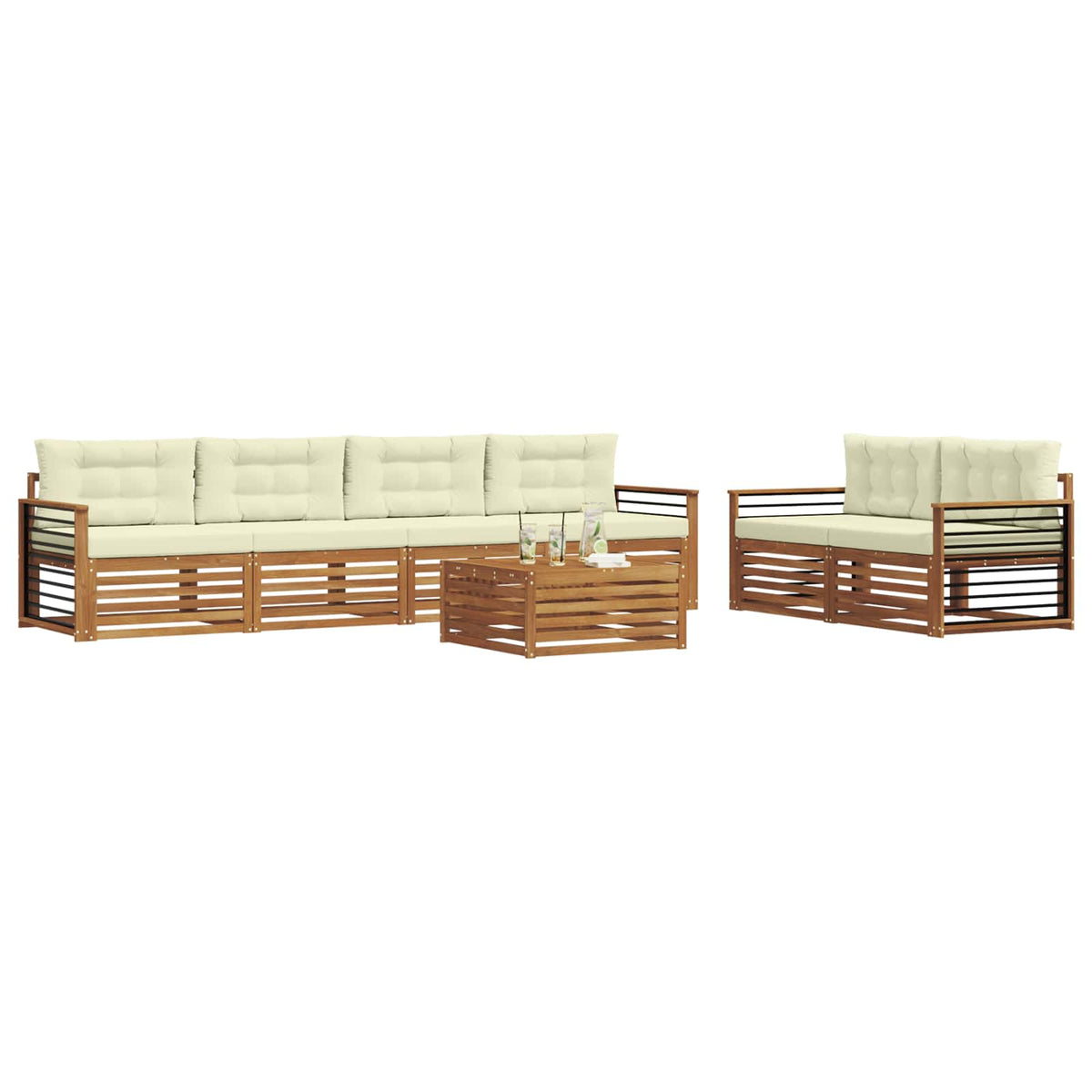 Outdoor-Sofagarnitur 7 stk. Natur und Creme