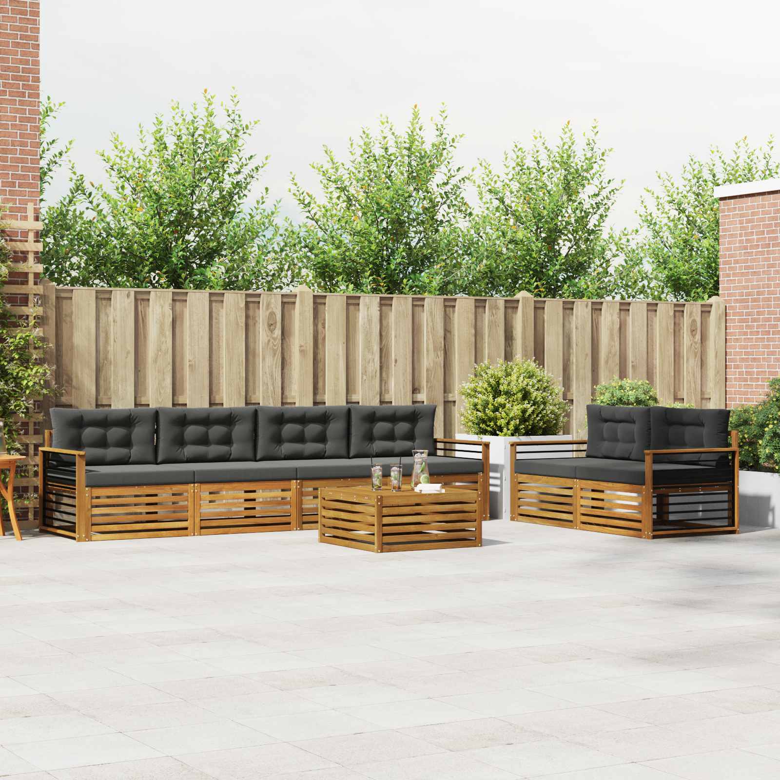 Outdoor-Sofagarnitur 7 stk. Natur und Anthrazit