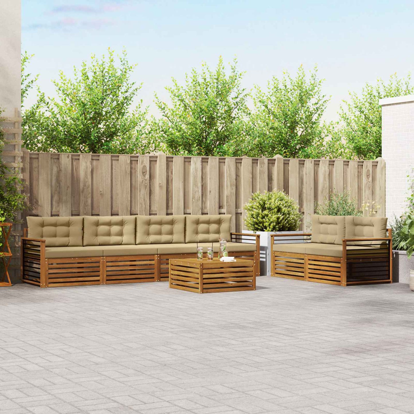 Outdoor-Sofagarnitur 7 stk. Natur und Beige