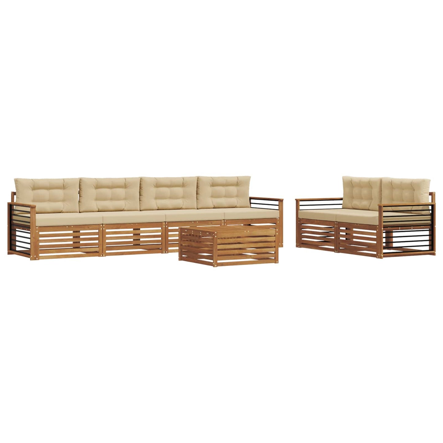 Outdoor-Sofagarnitur 7 stk. Natur und Beige