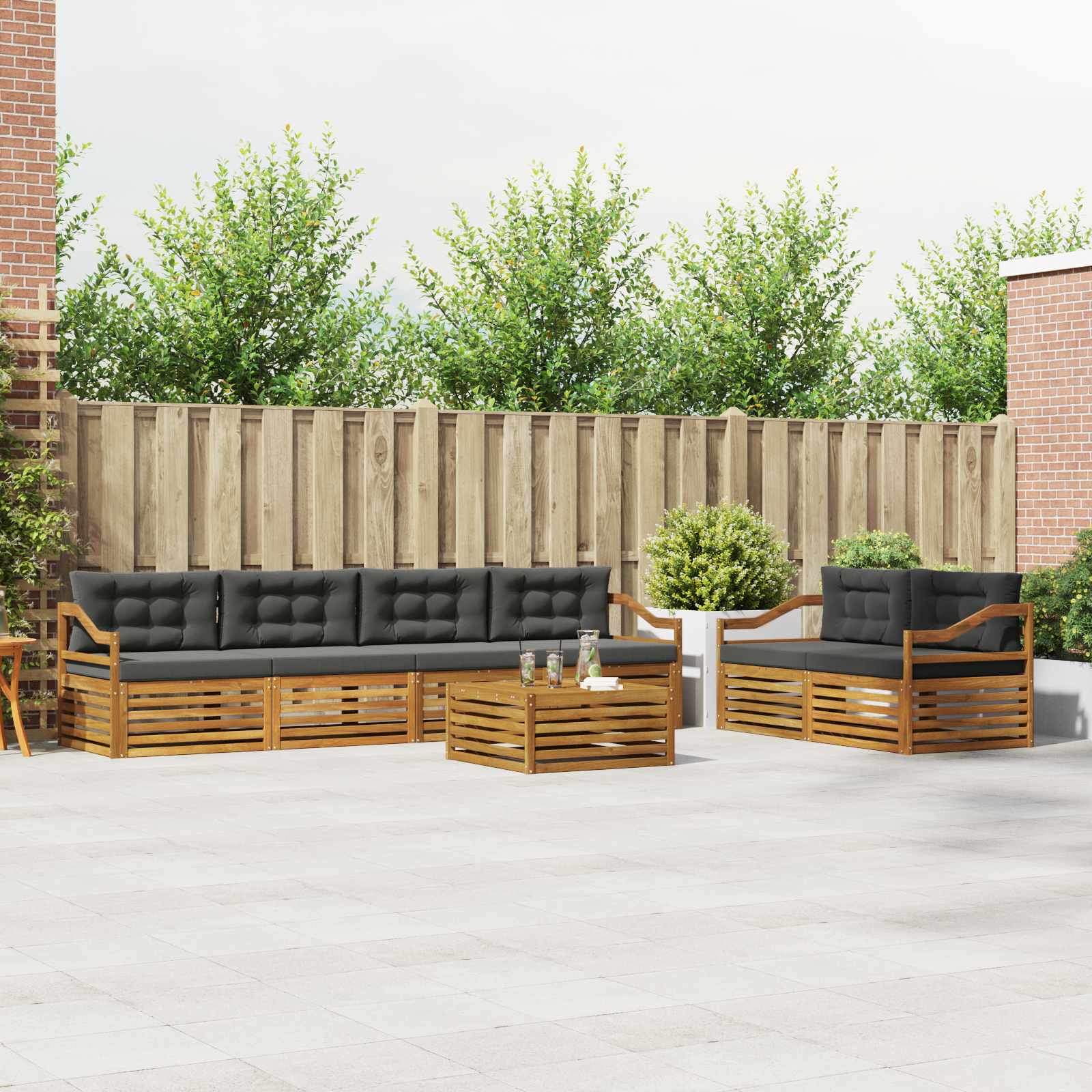 Outdoor-Sofagarnitur 7 stk. Natur und Anthrazit