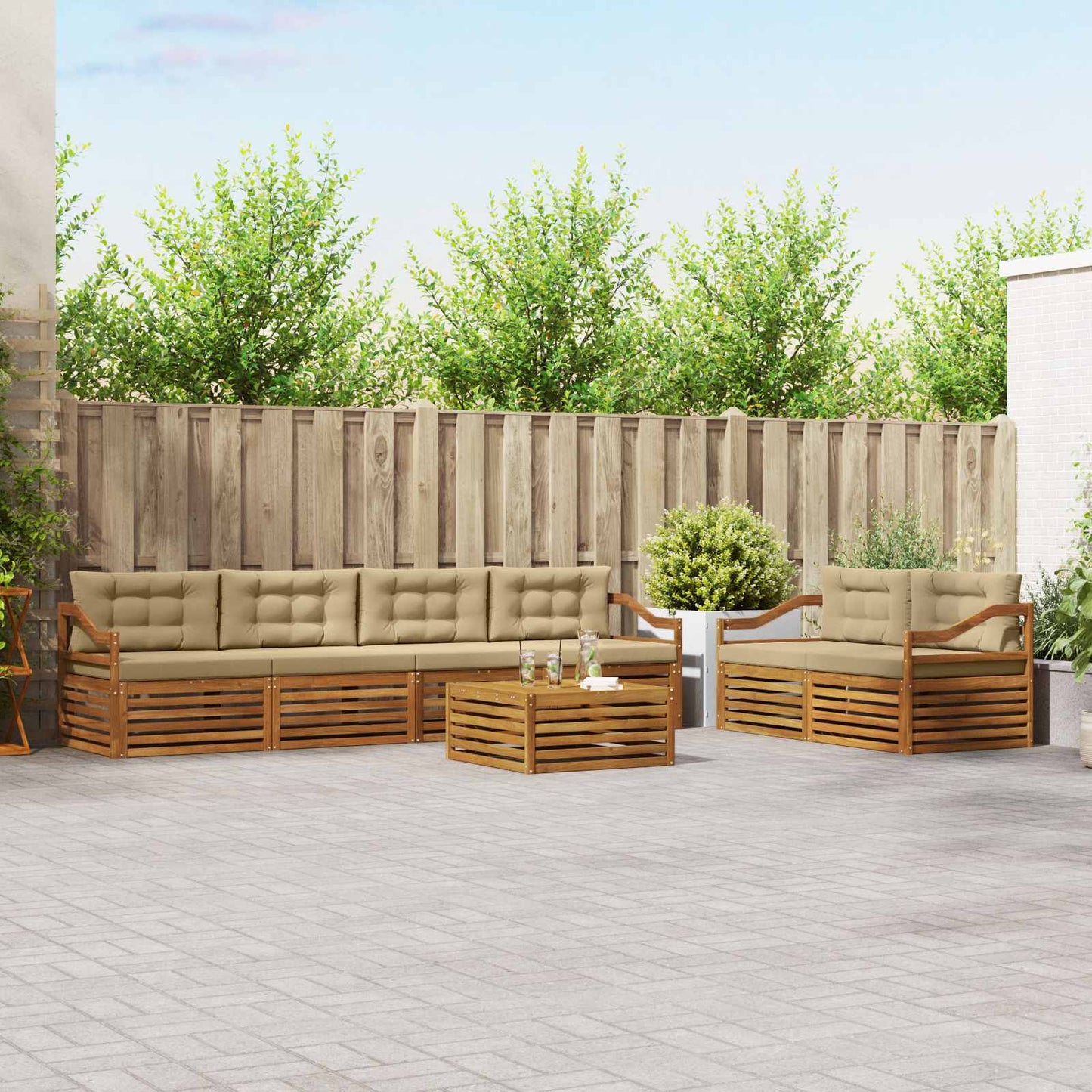 Outdoor-Sofagarnitur 7 stk. Natur und Beige