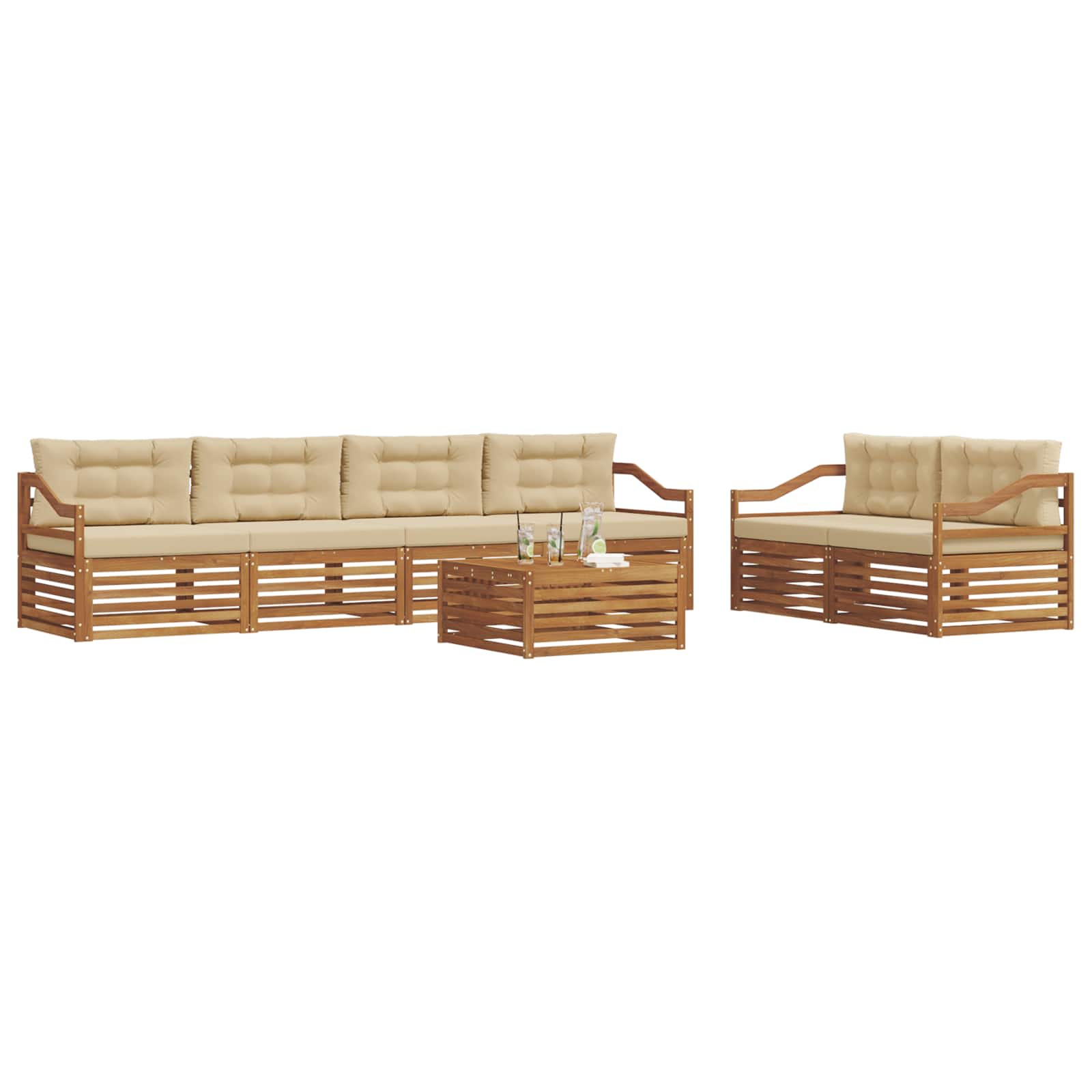 Outdoor-Sofagarnitur 7 stk. Natur und Beige