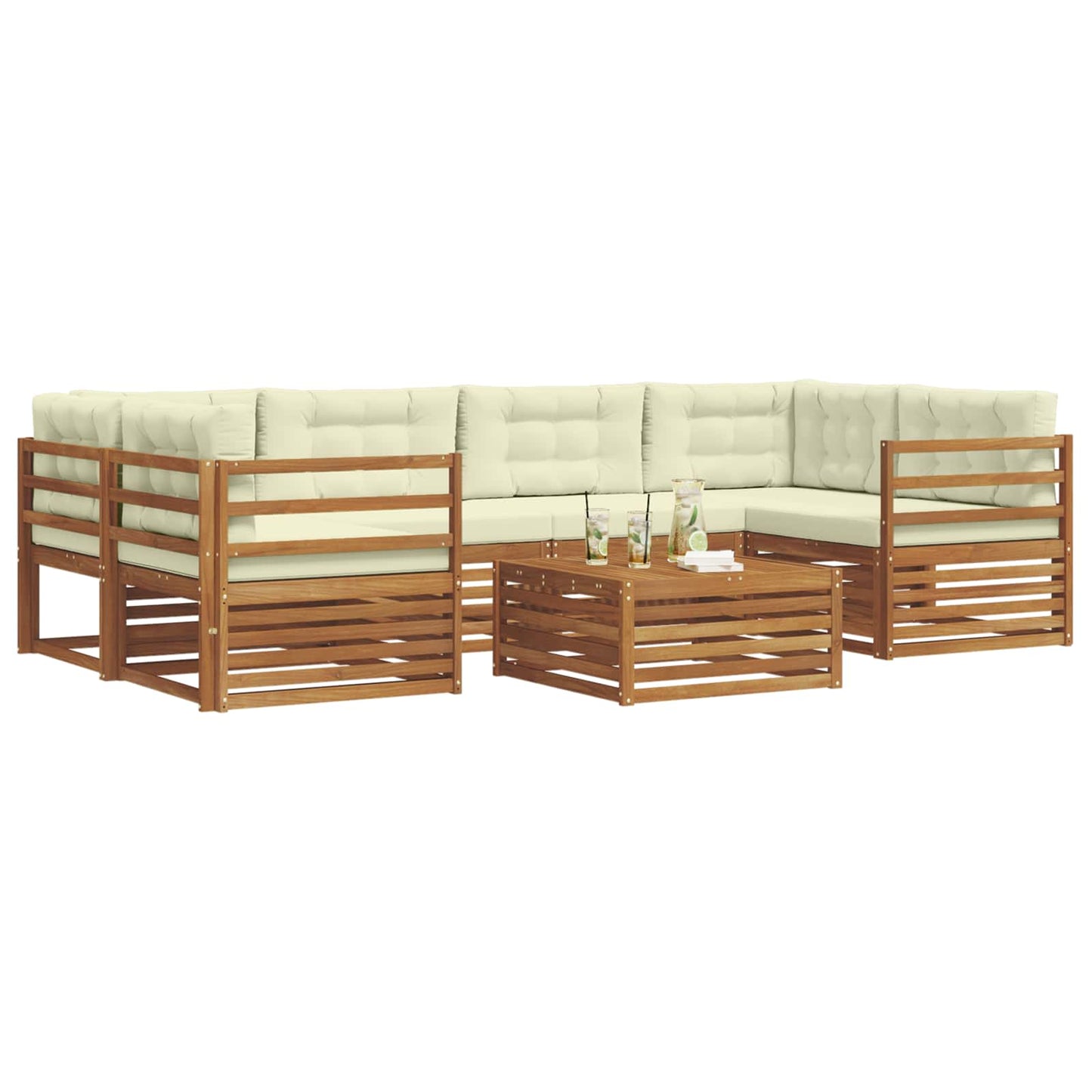 Outdoor-Sofagarnitur mit Kissen 7 pcs Natur und Creme