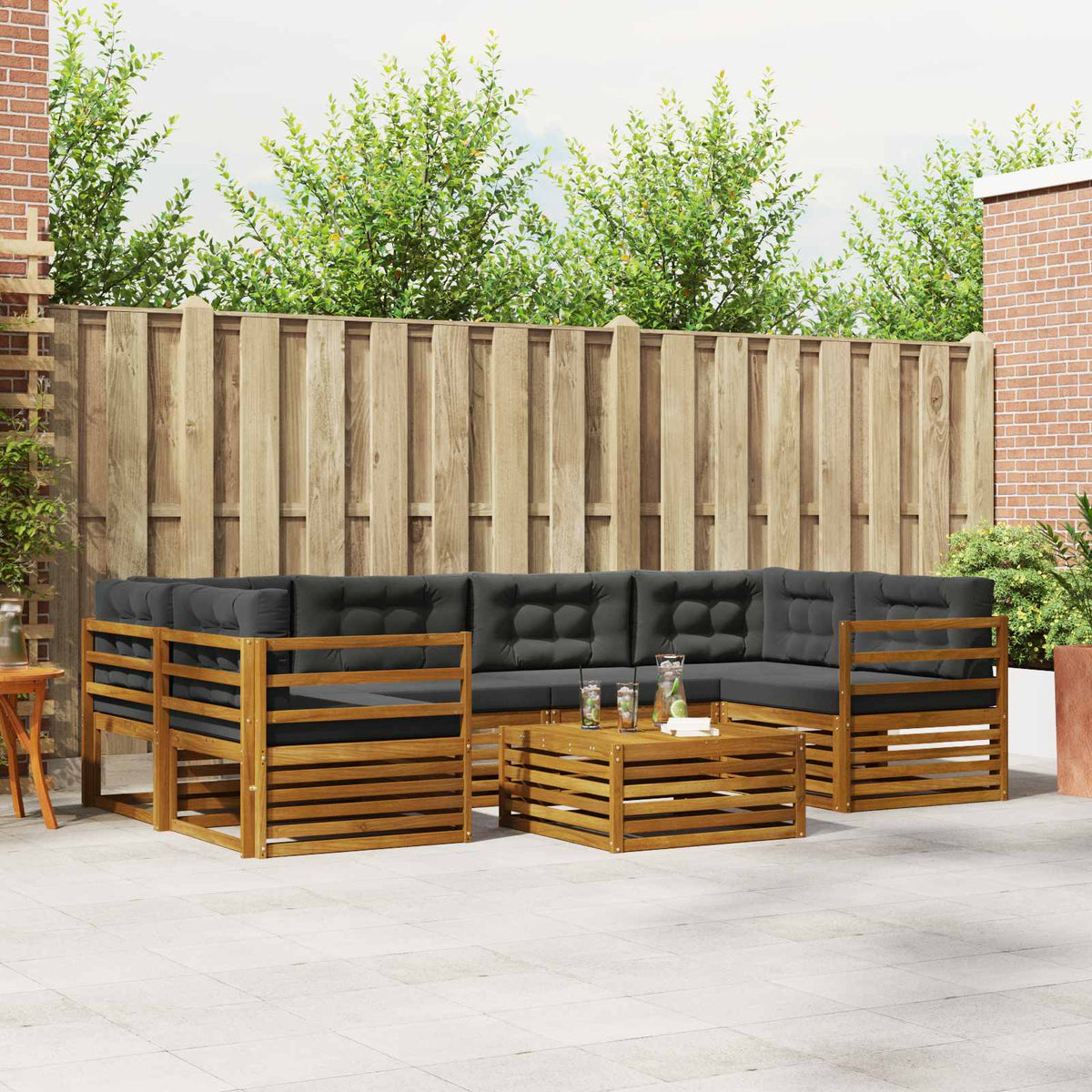 Outdoor-Sofagarnitur 7 stk. Natur und Anthrazit