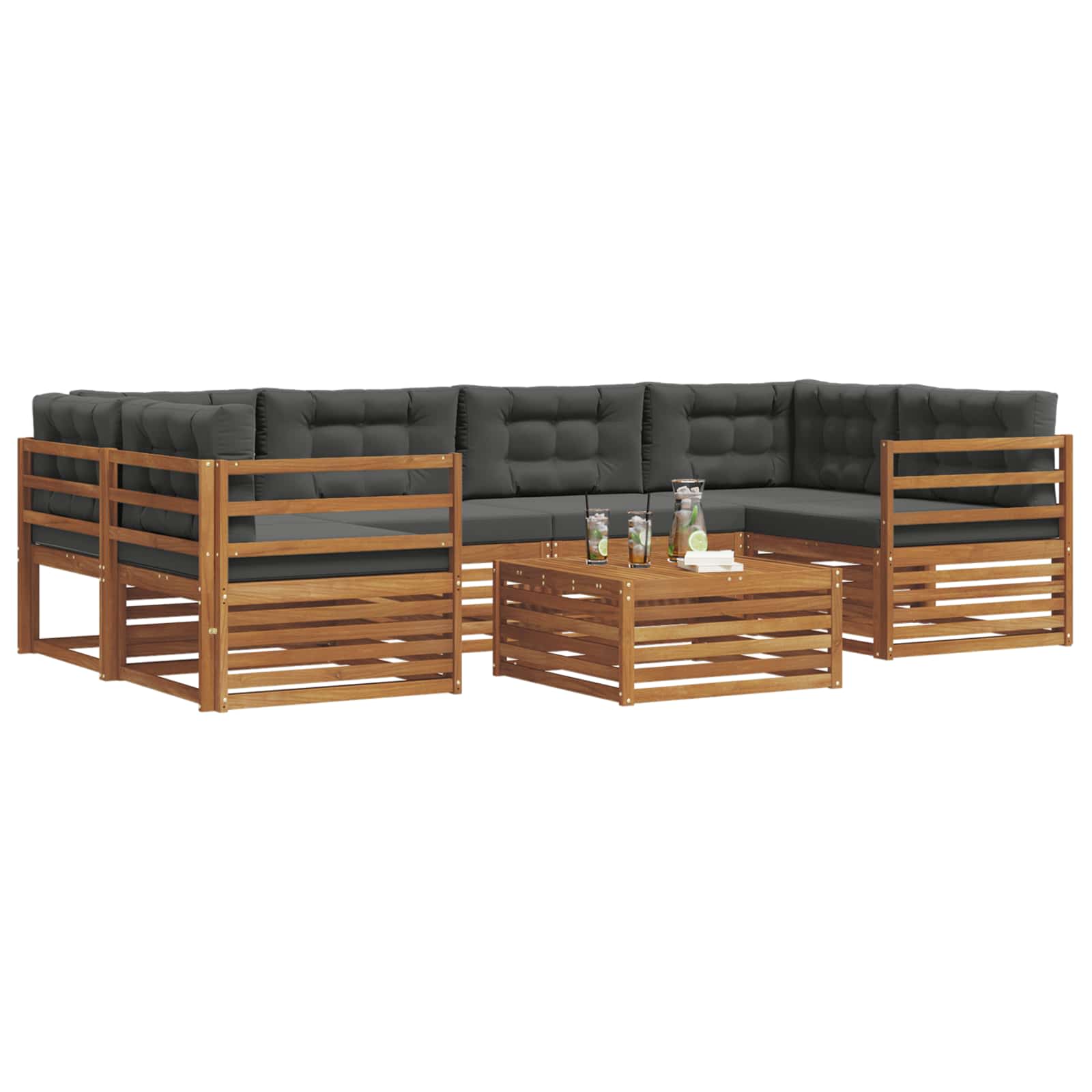 Outdoor-Sofagarnitur mit Kissen 7 pcs Natur und Anthrazit
