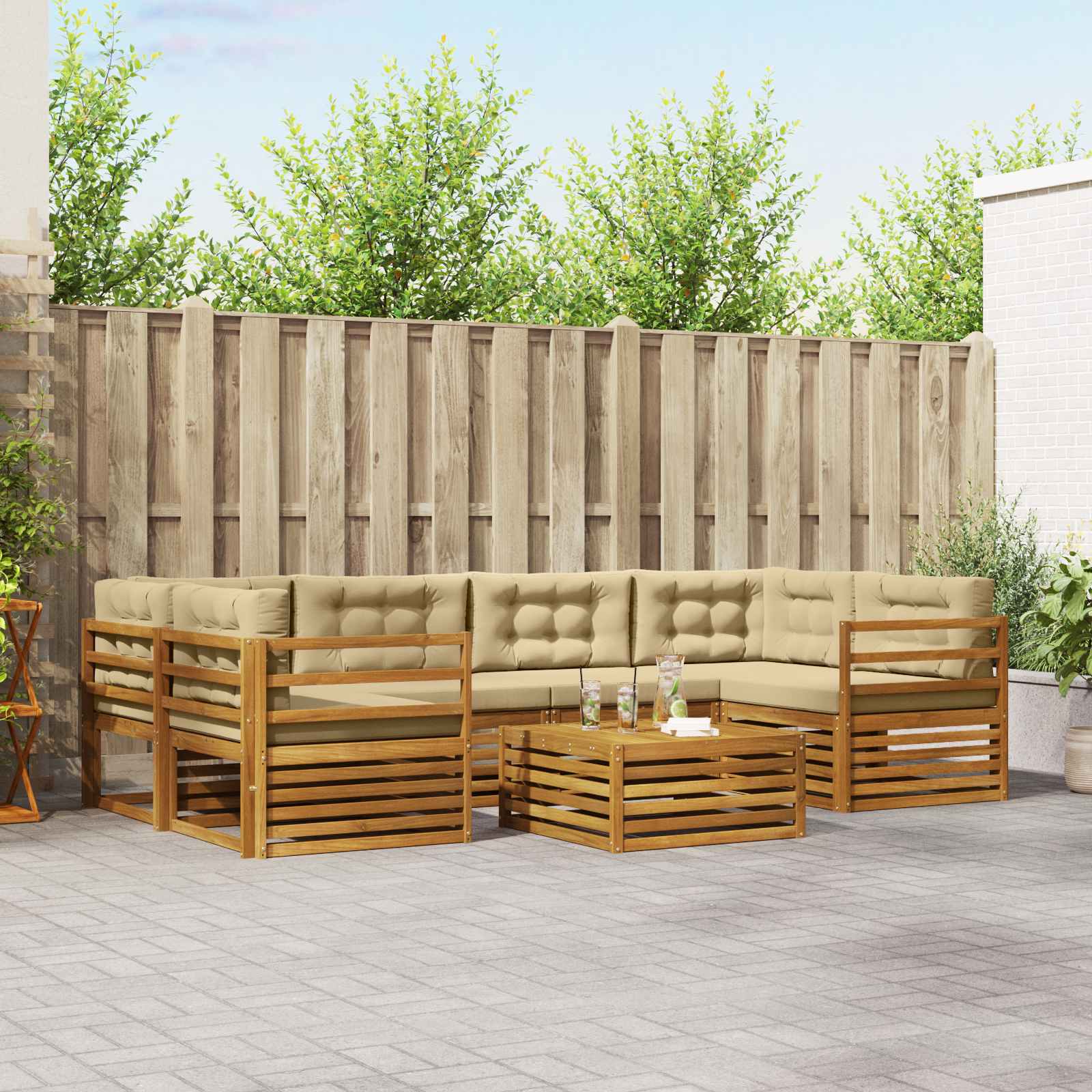 Outdoor-Sofagarnitur mit Kissen 7 pcs Natur und Beige