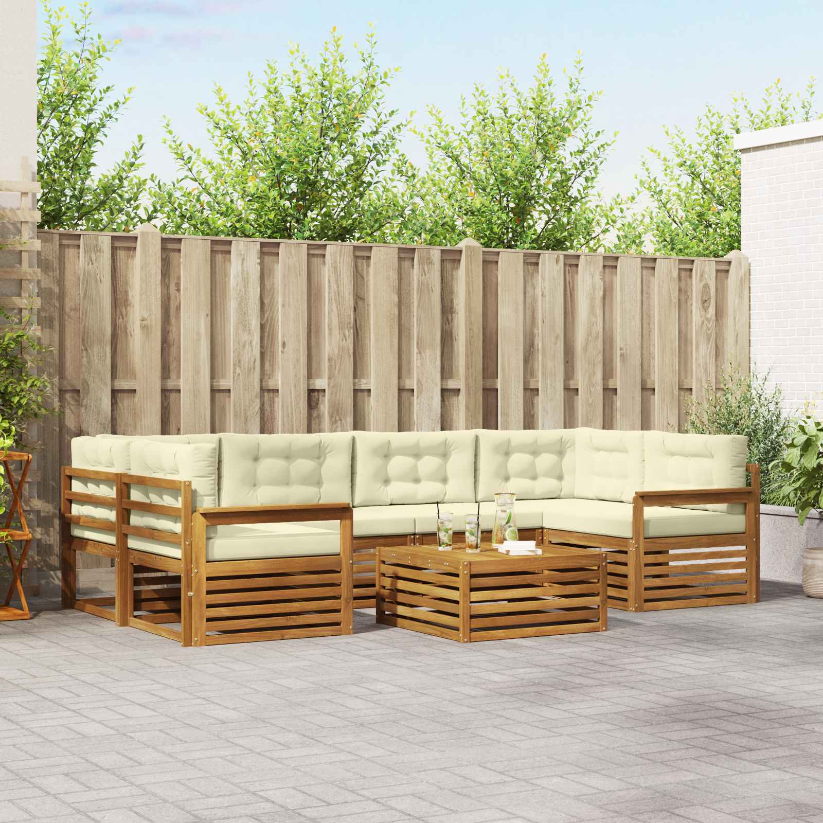 Outdoor-Sofagarnitur mit Kissen 7 pcs Natur und Creme