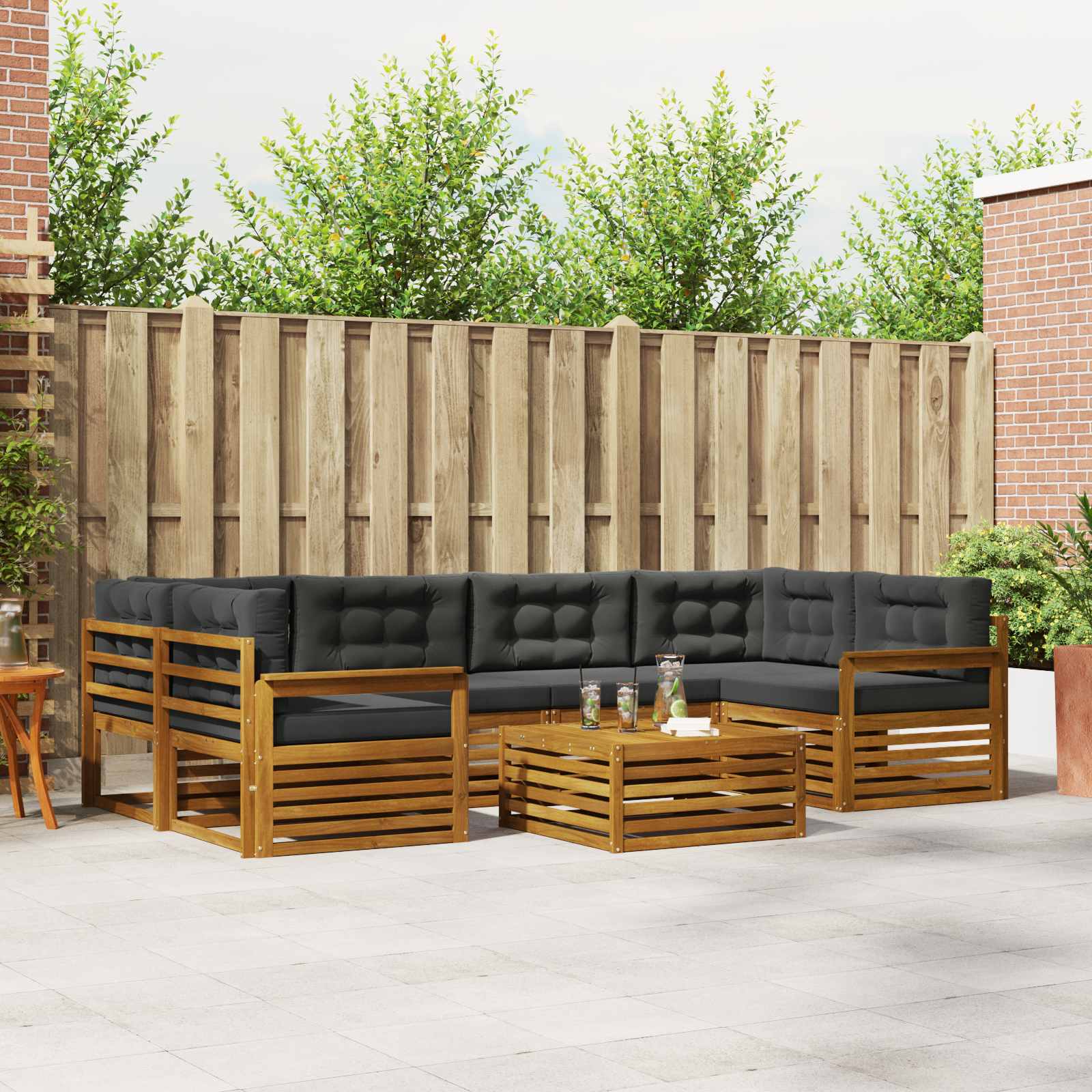 Outdoor-Sofagarnitur mit Kissen 7 pcs Natur und Anthrazit