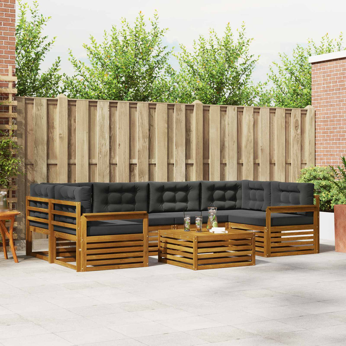 Outdoor-Sofagarnitur 7 stk. Natur und Anthrazit