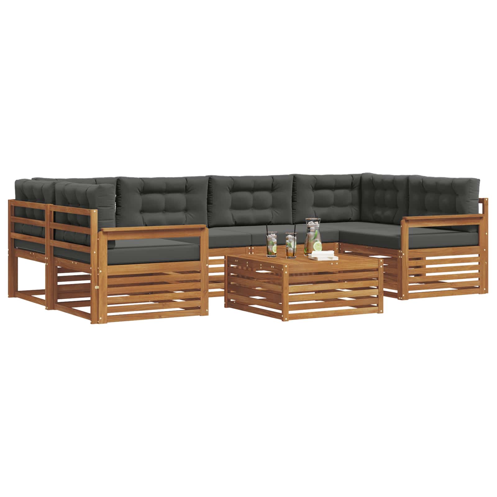 Outdoor-Sofagarnitur mit Kissen 7 pcs Natur und Anthrazit