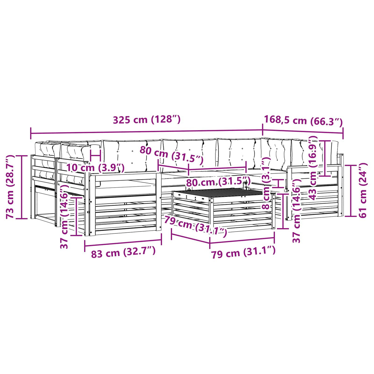 Outdoor-Sofagarnitur 7 stk. Natur und Anthrazit