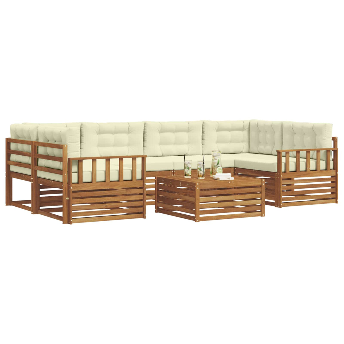 Outdoor-Sofagarnitur 7 stk. Natur und Creme
