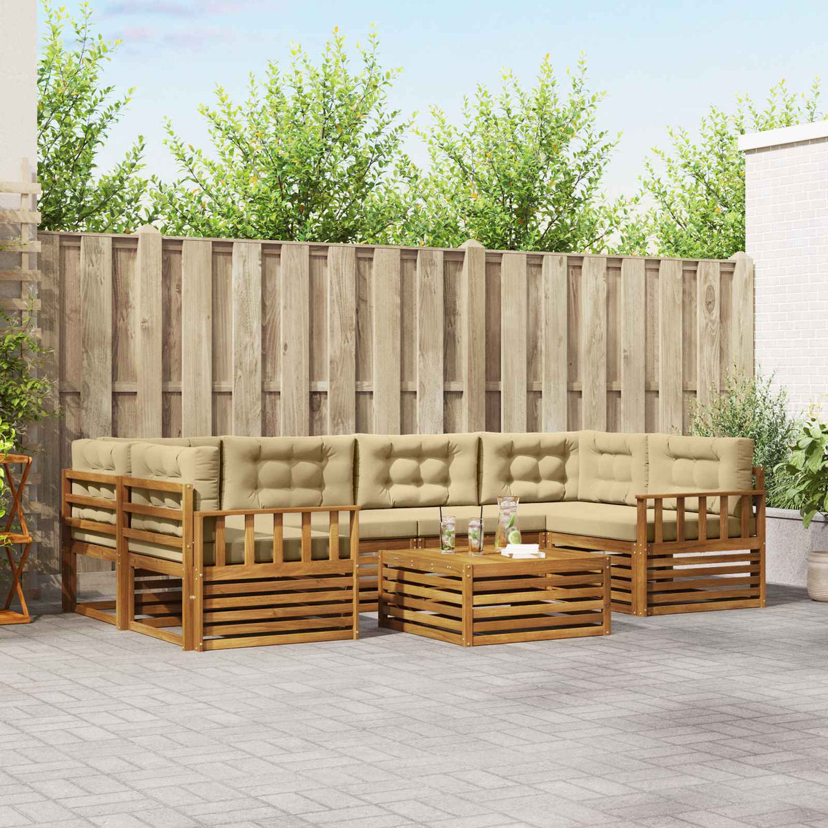 Outdoor-Sofagarnitur 7 stk. Natur und Beige