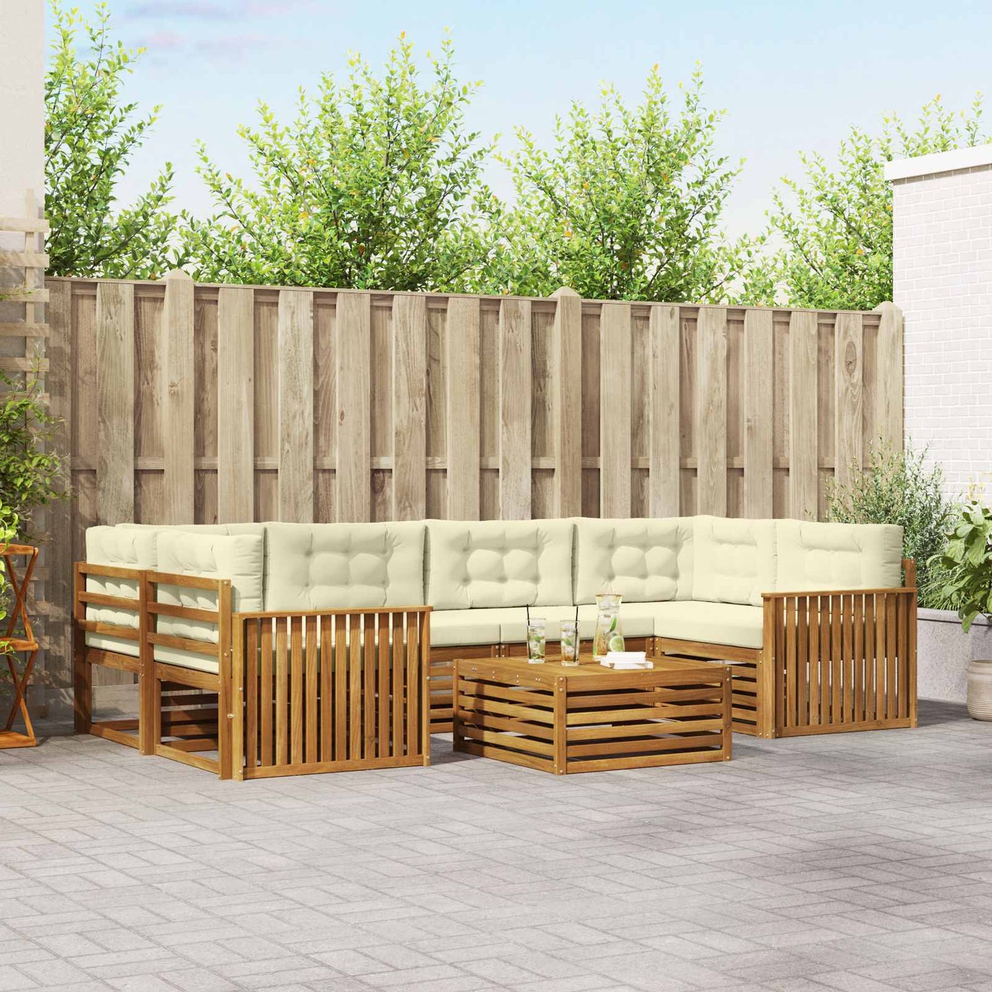 Outdoor-Sofagarnitur mit Kissen 7 pcs Natur und Creme