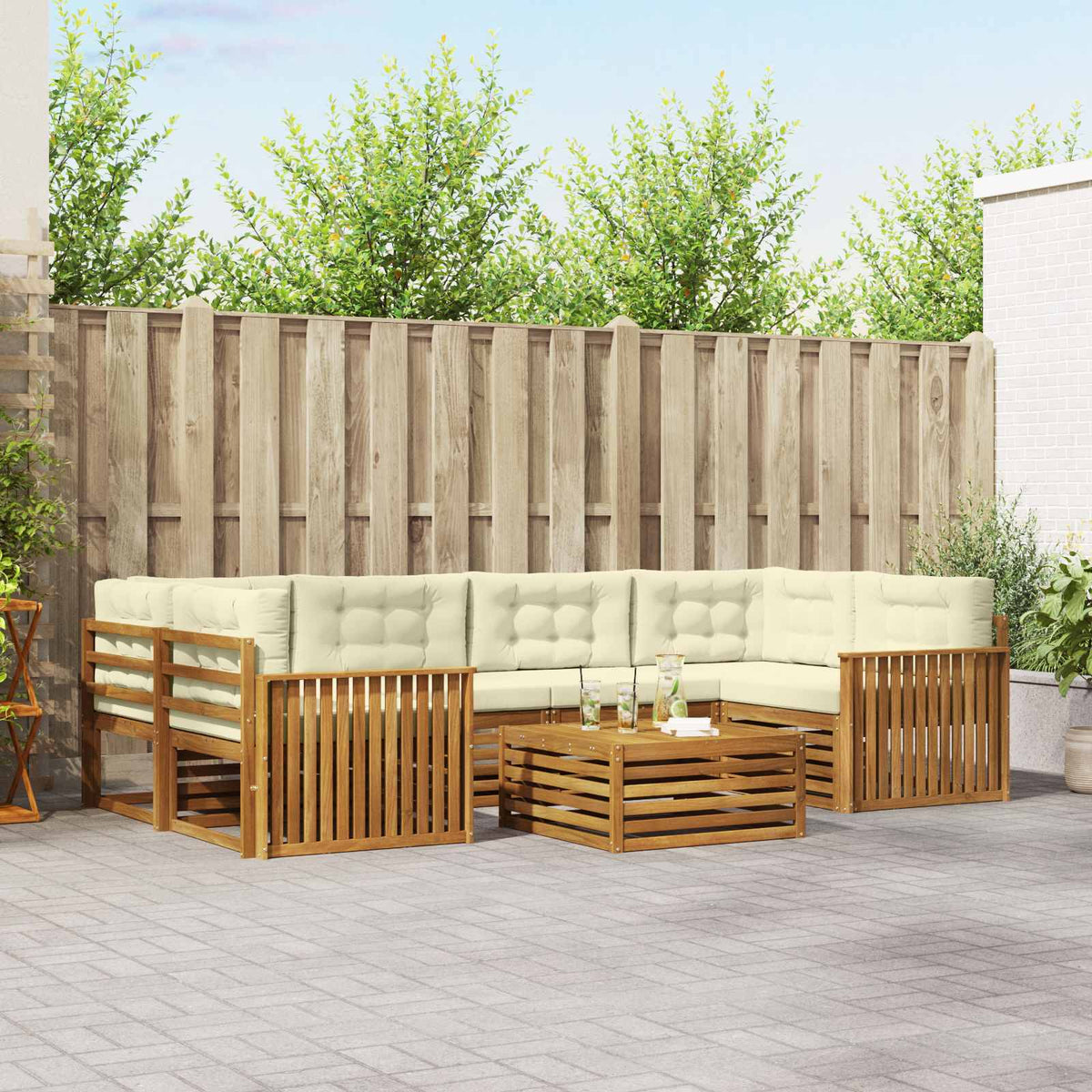 Outdoor-Sofagarnitur 7 stk. Natur und Creme