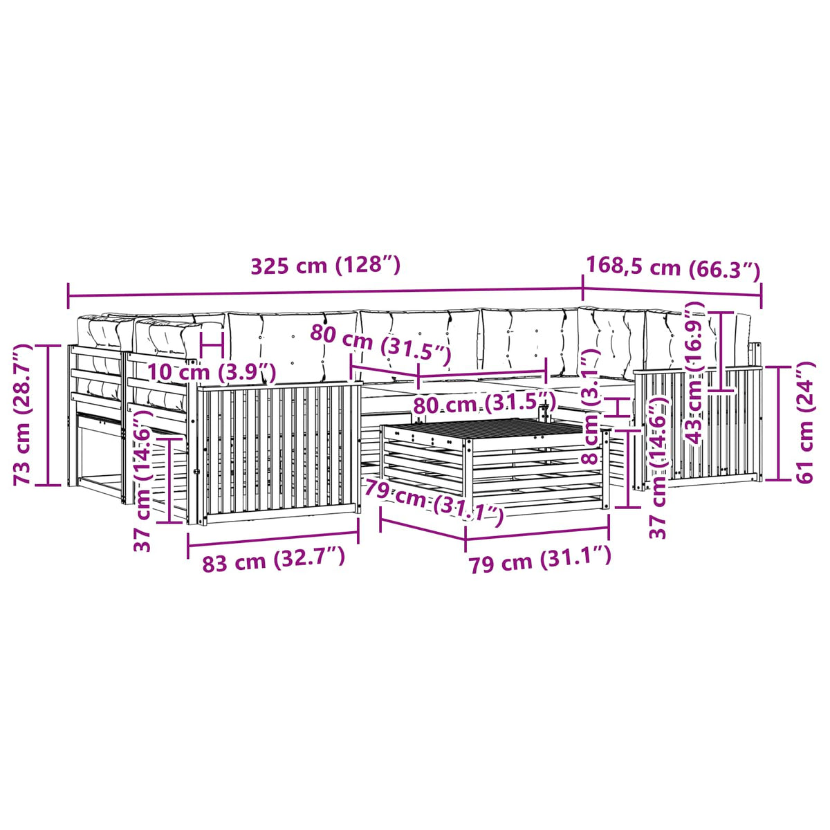 Outdoor-Sofagarnitur 7 stk. Natur und Creme