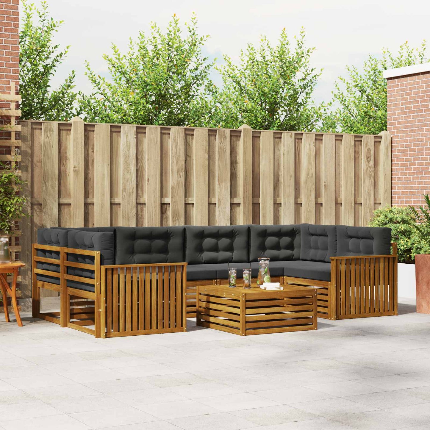 Outdoor-Sofagarnitur mit Kissen 7 pcs Natur und Anthrazit