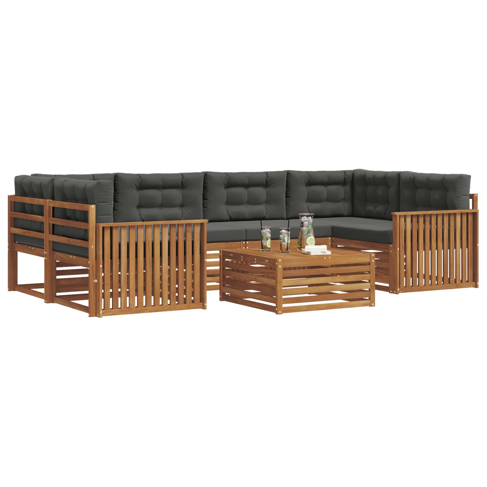 Outdoor-Sofagarnitur mit Kissen 7 pcs Natur und Anthrazit