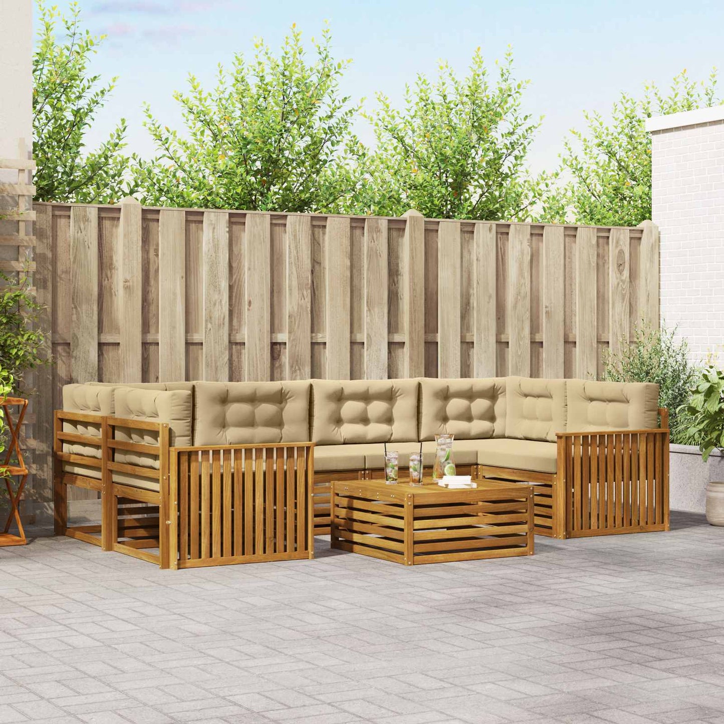 Outdoor-Sofagarnitur mit Kissen 7 pcs Natur und Beige