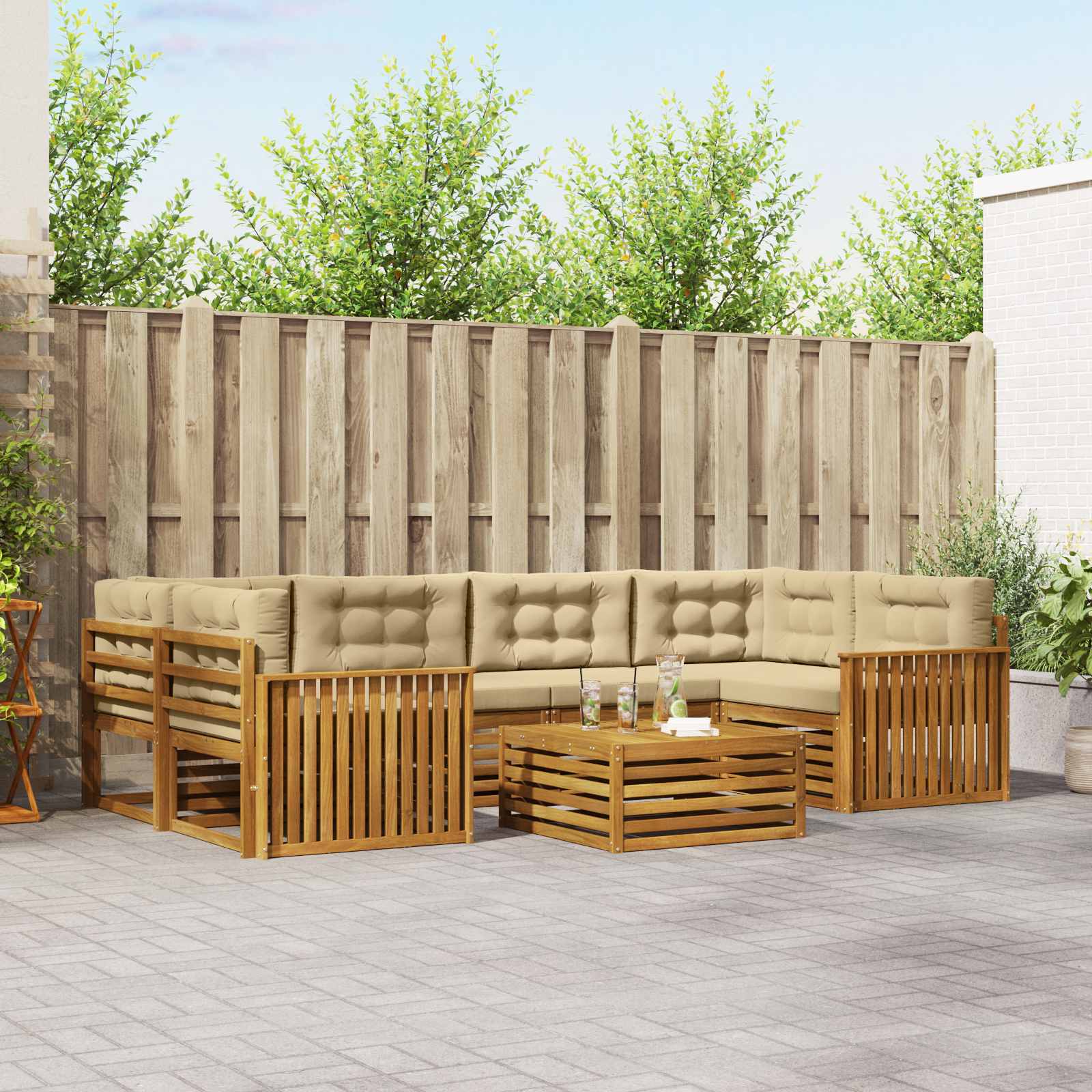 Outdoor-Sofagarnitur mit Kissen 7 pcs Natur und Beige