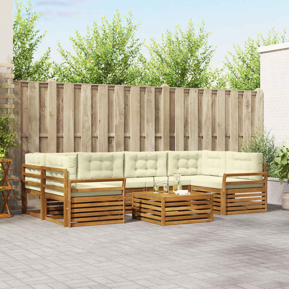 Outdoor-Sofagarnitur 7 stk. Natur und Creme