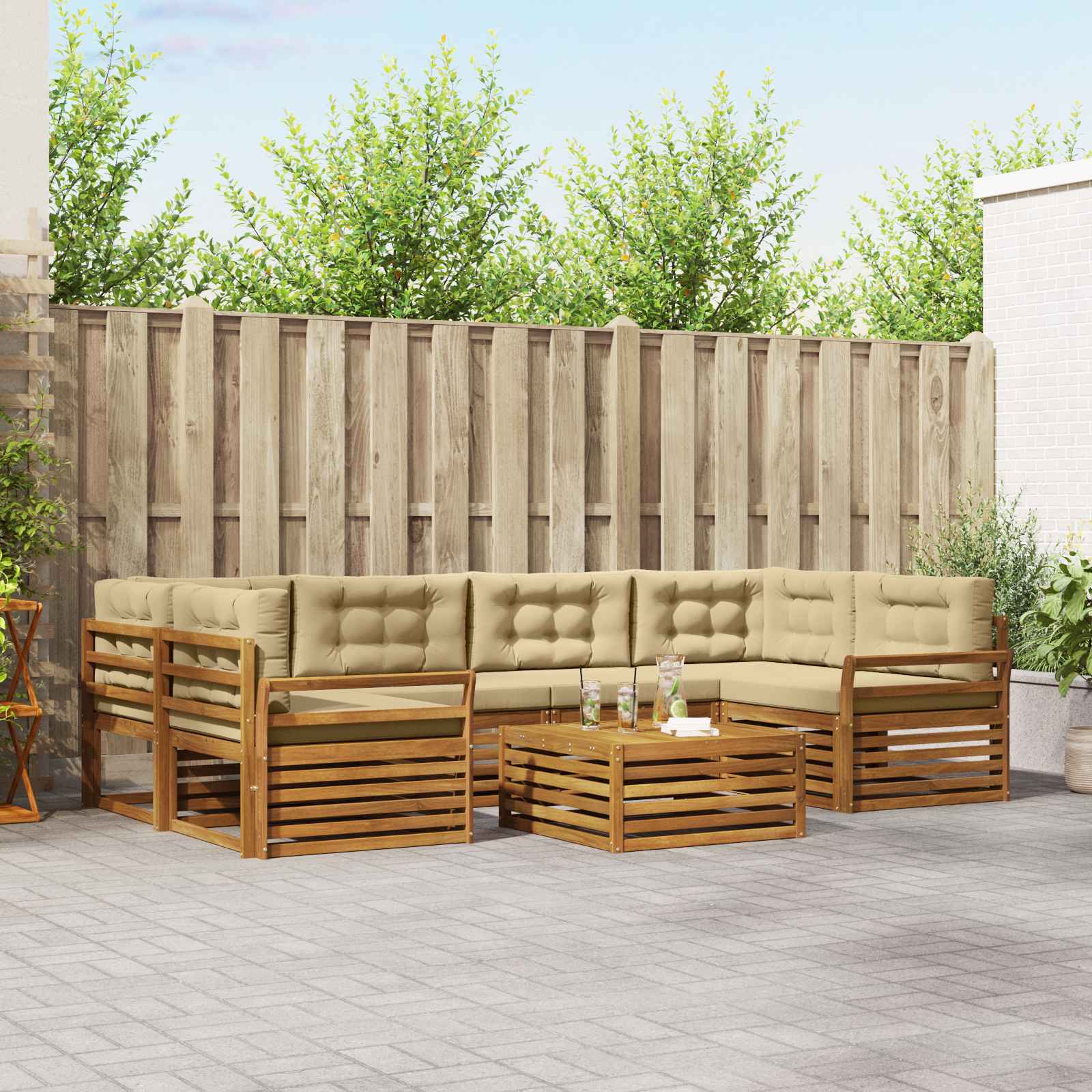 Outdoor-Sofagarnitur mit Kissen 7 pcs Natur und Beige