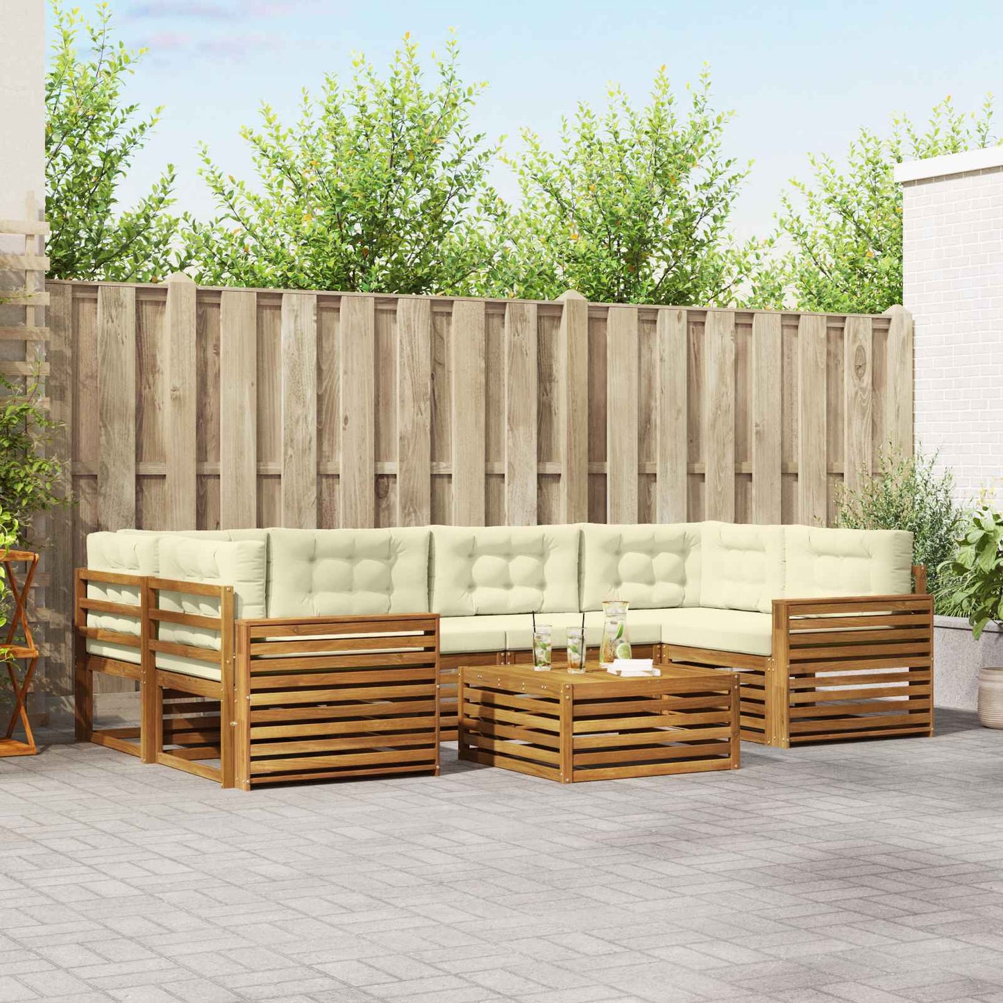 Outdoor-Sofagarnitur 7 stk. Natur und Creme