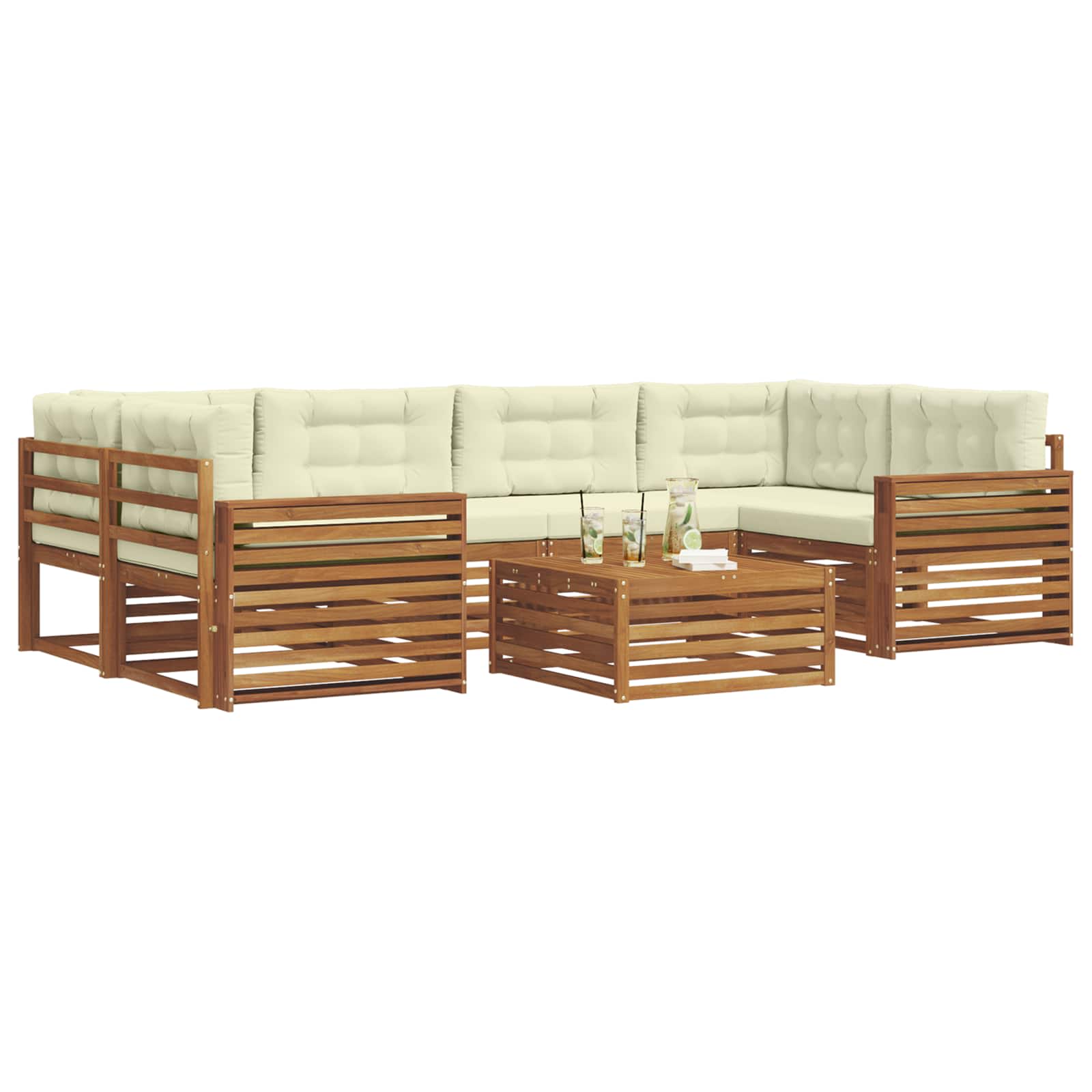 Outdoor-Sofagarnitur 7 stk. Natur und Creme