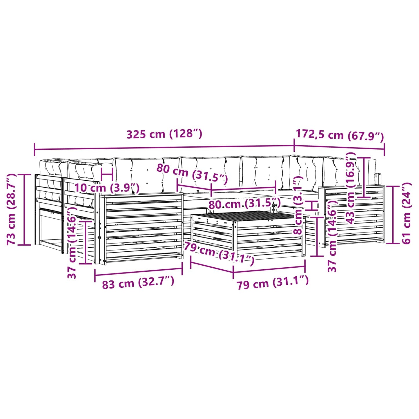 Outdoor-Sofagarnitur 7 stk. Natur und Beige