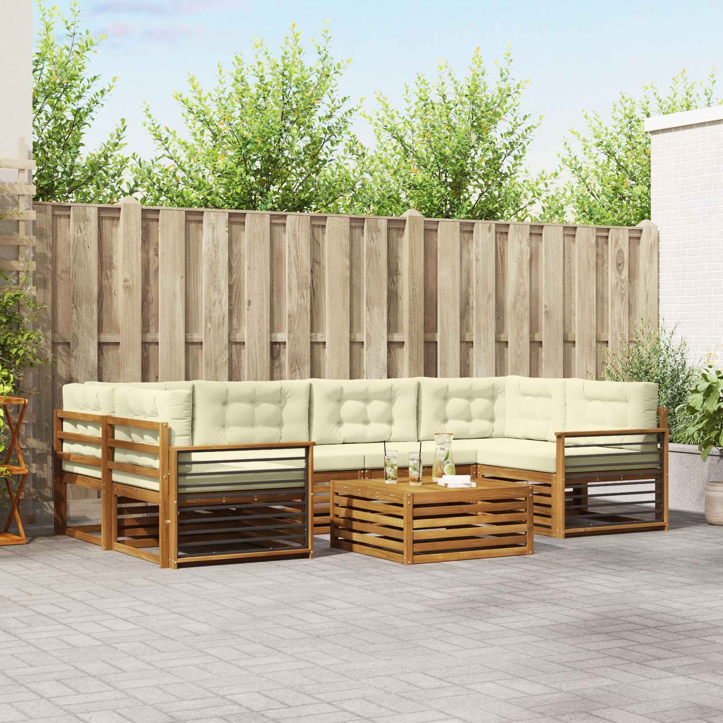 Outdoor-Sofagarnitur 7 stk. Natur und Creme